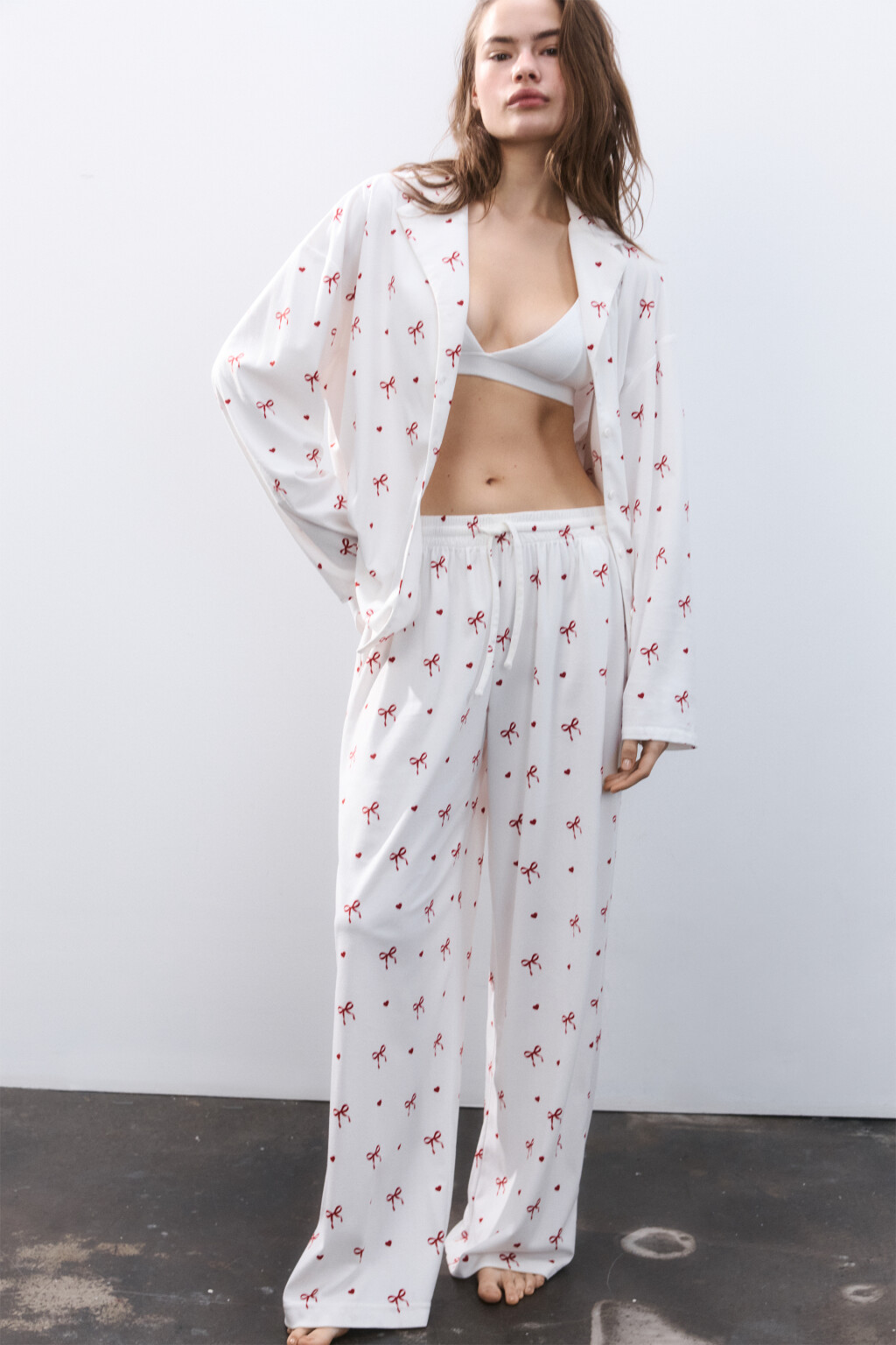 Блузка домашняя с принтом - цвет красный - 2