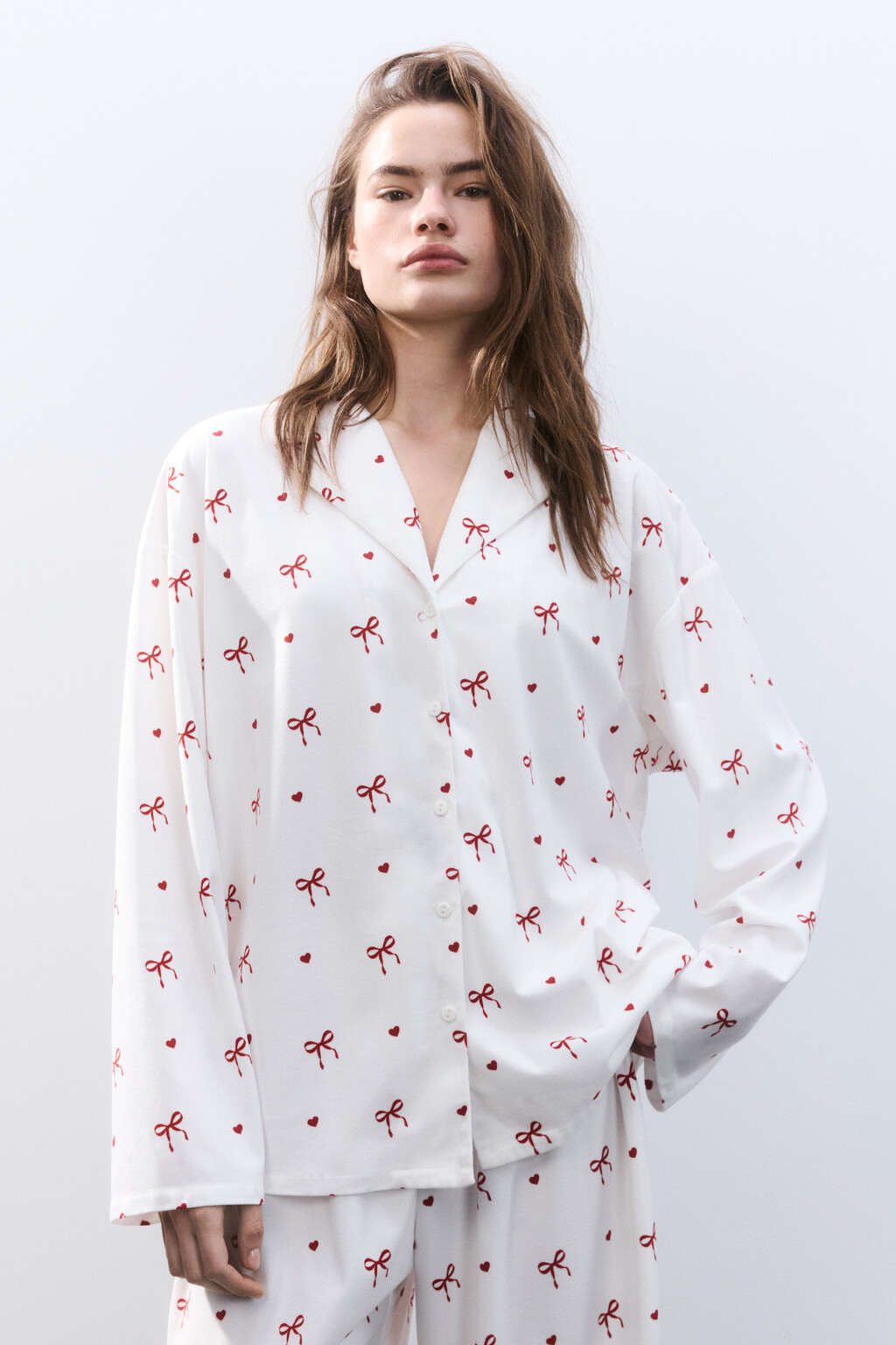 Блузка домашняя с принтом - цвет красный - 3