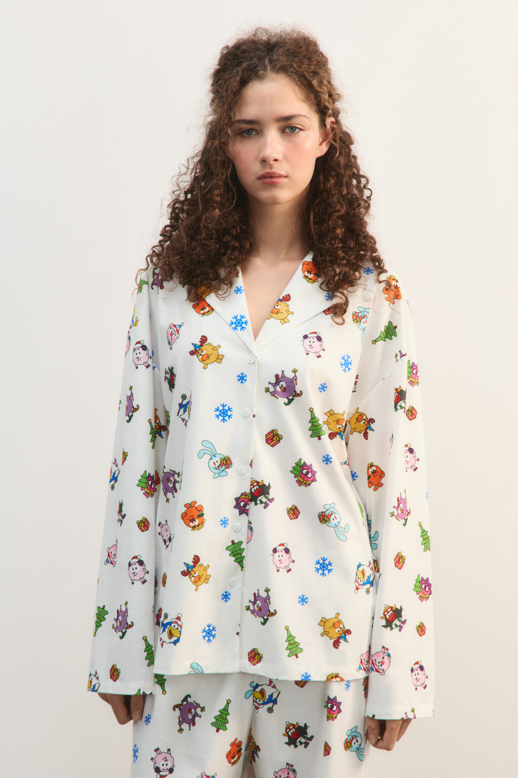 Блузка-рубашка домашняя с принтом - цвет ванильный - 2