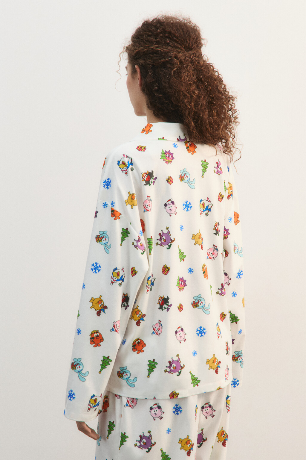 Блузка-рубашка домашняя с принтом - цвет ванильный - 3