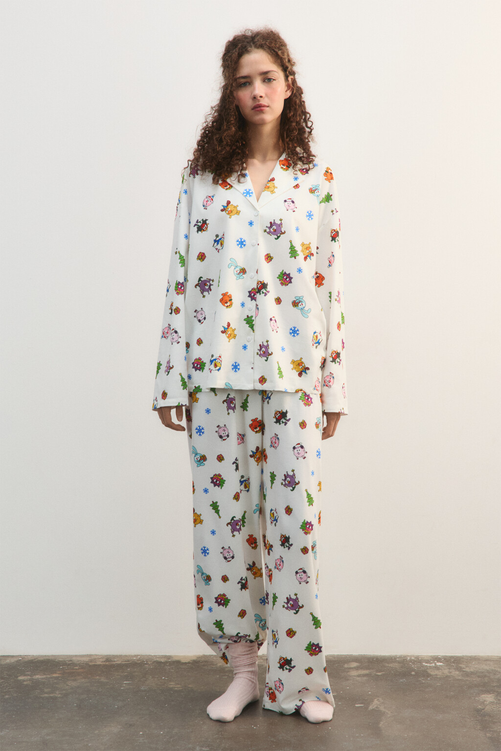 Блузка-рубашка домашняя с принтом - цвет ванильный - 4