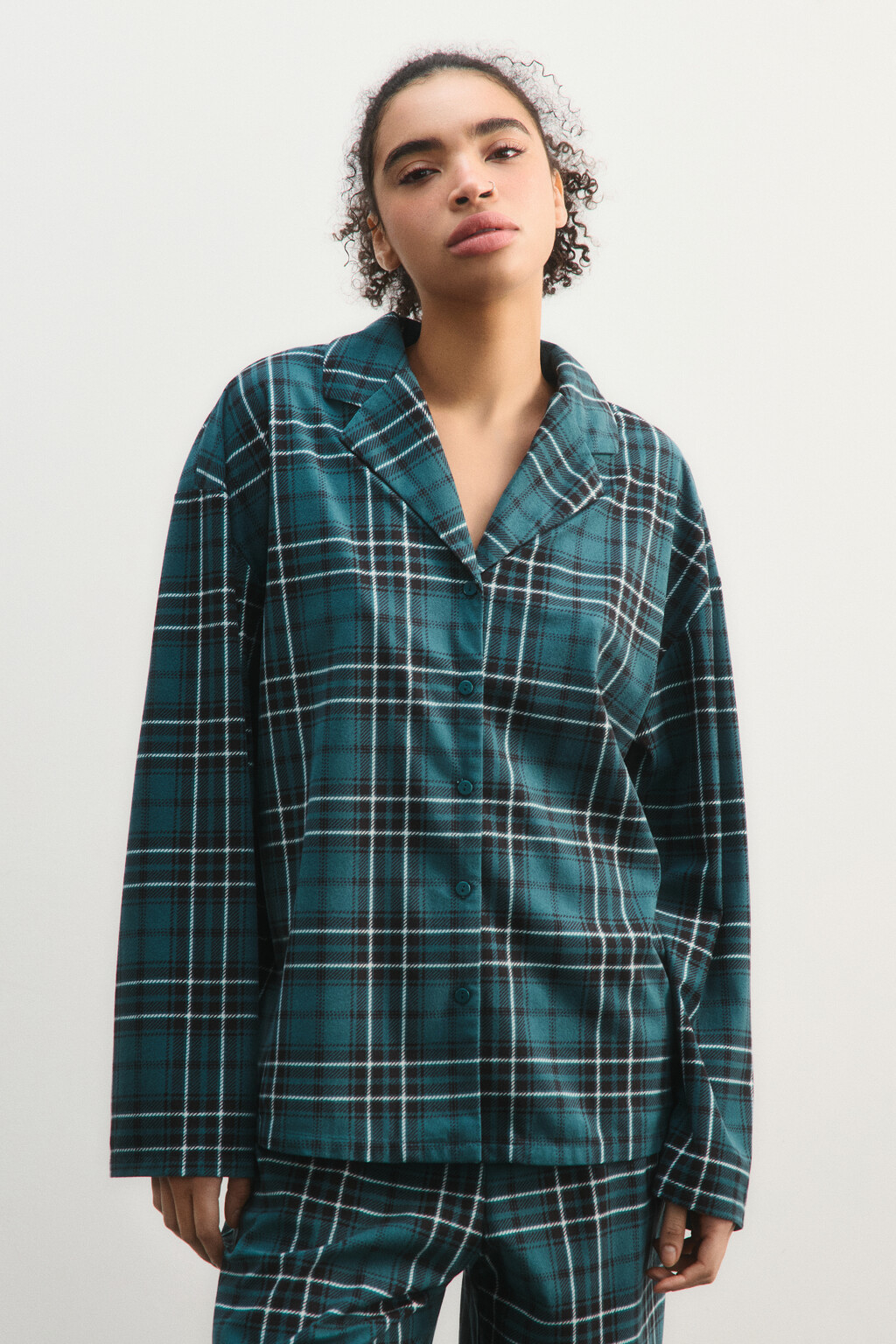 Рубашка пижамная в клетку - цвет зеленый - 2
