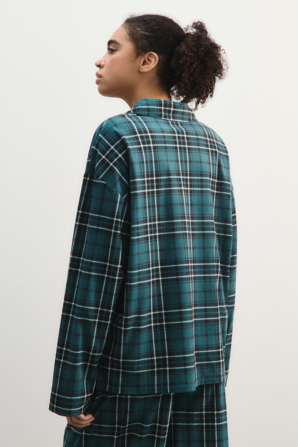 Рубашка пижамная в клетку - цвет зеленый - 3