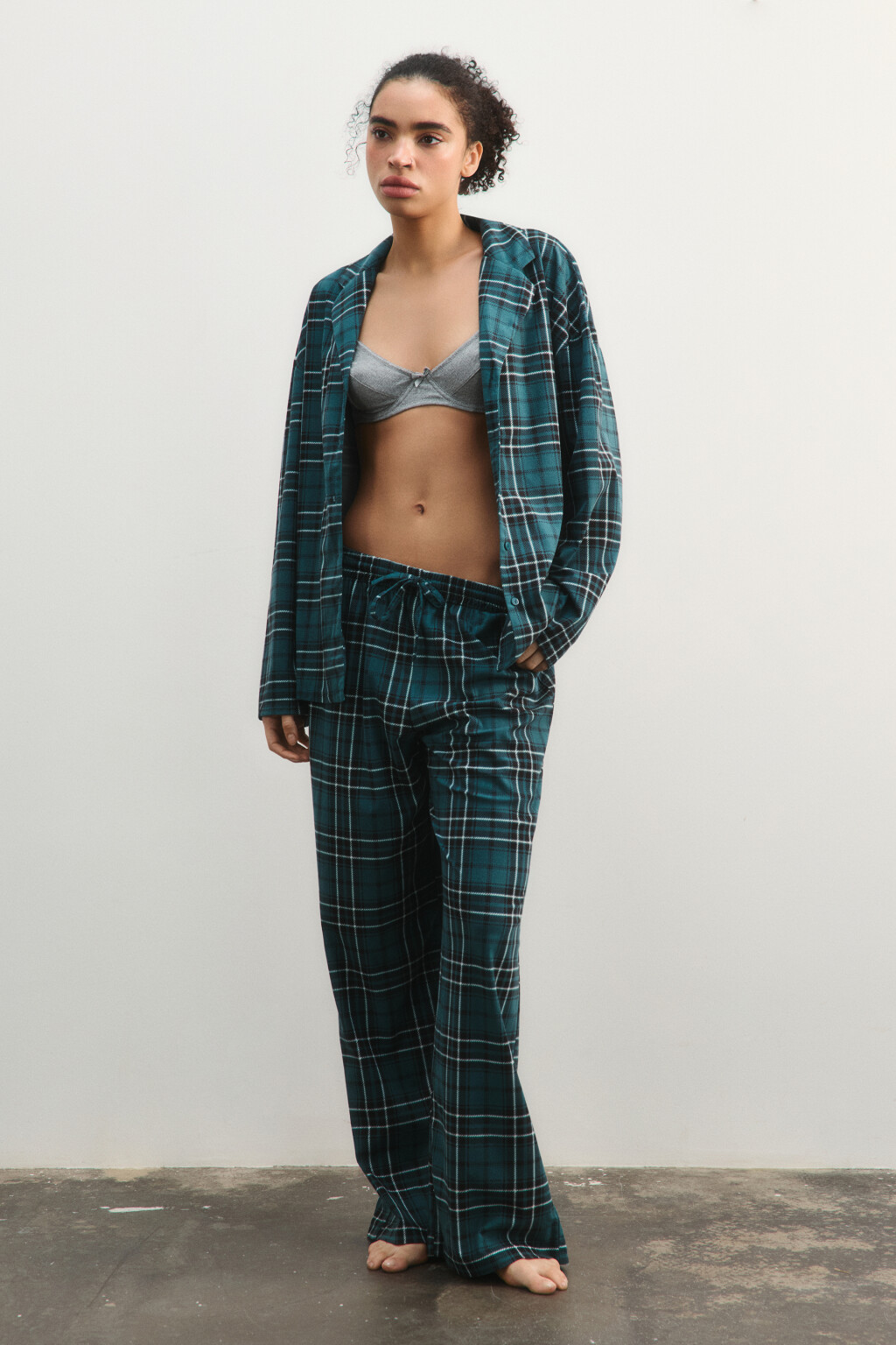 Рубашка пижамная в клетку - цвет зеленый - 4