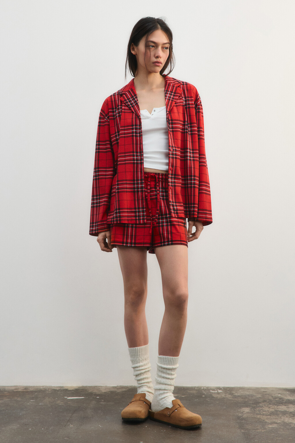 Рубашка пижамная в клетку - цвет красный - 4