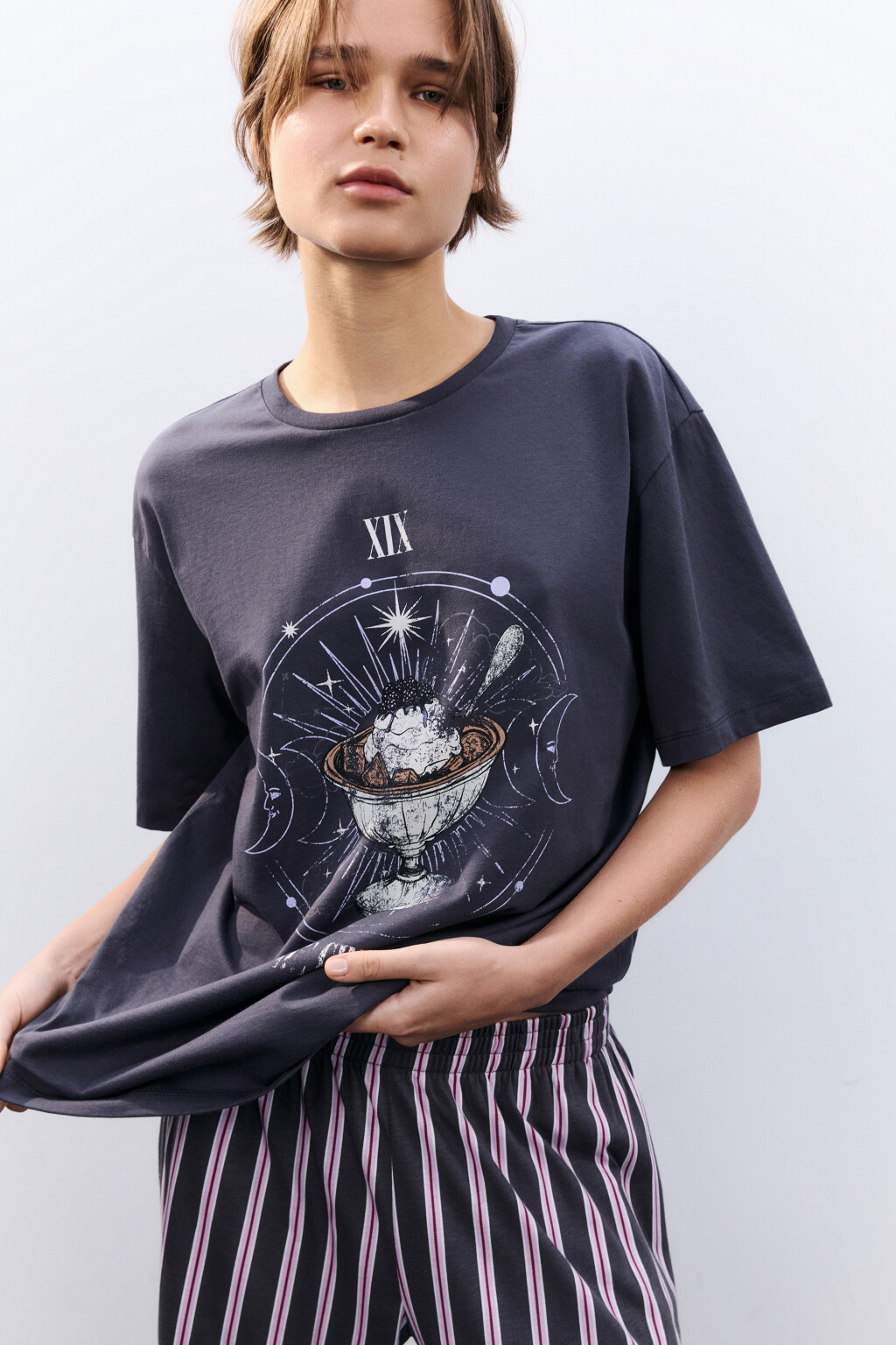 Футболка домашняя с принтом - цвет серый - 1