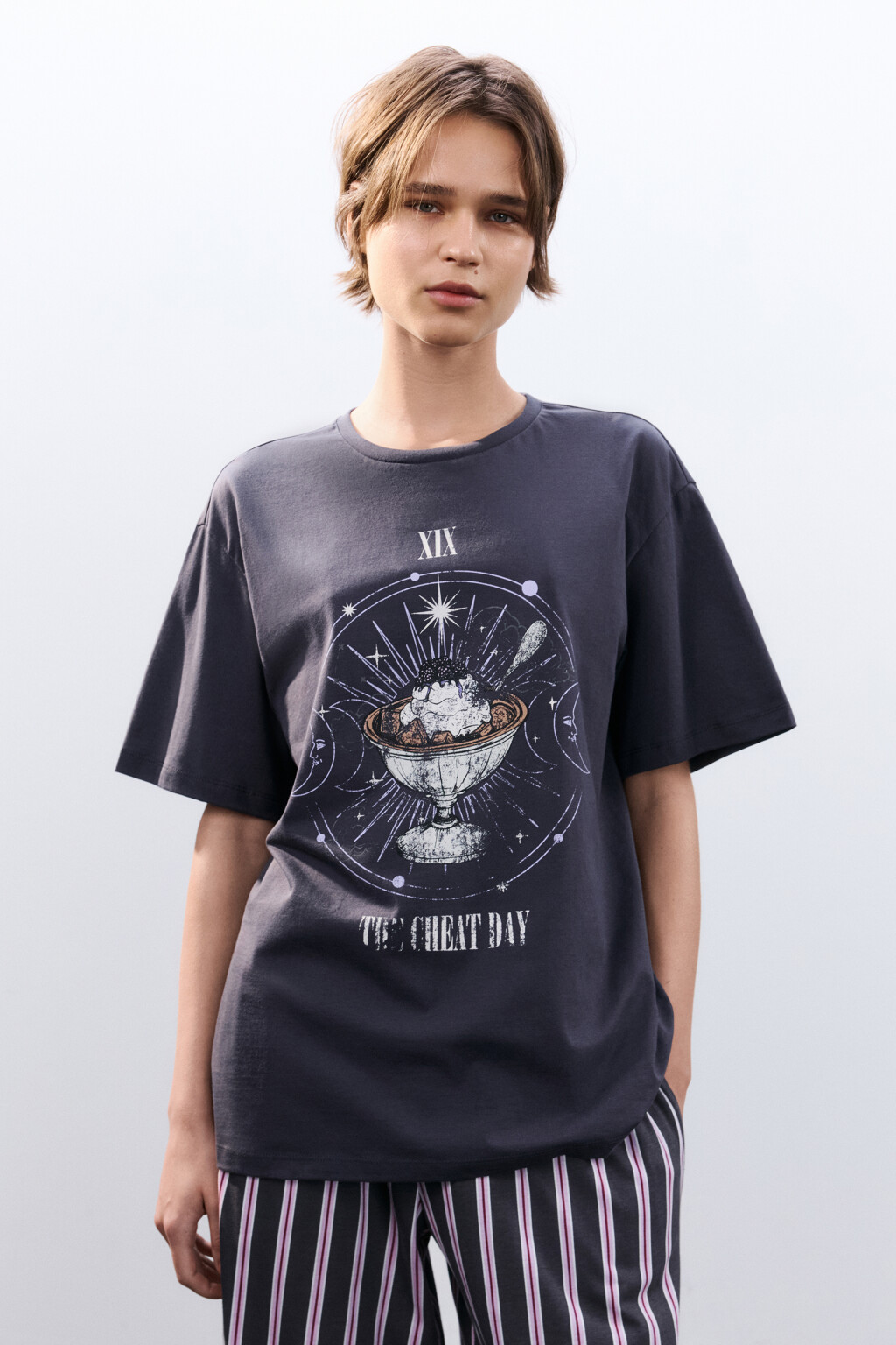 Футболка домашняя с принтом - цвет серый - 2