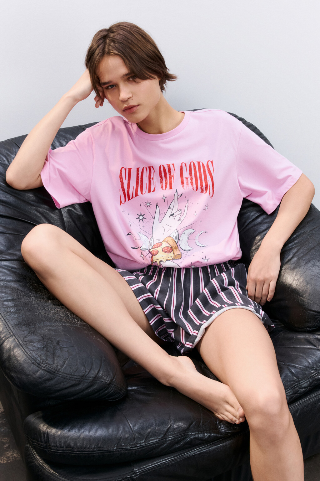 Футболка домашняя с принтом - цвет розовый - 1