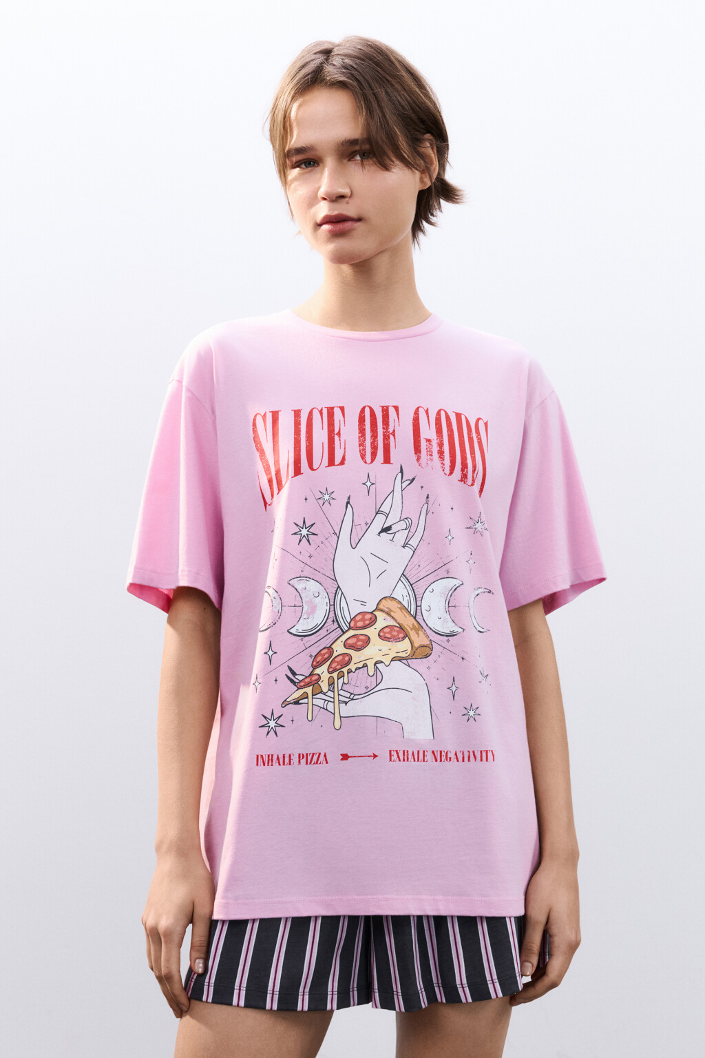 Футболка домашняя с принтом - цвет розовый - 2