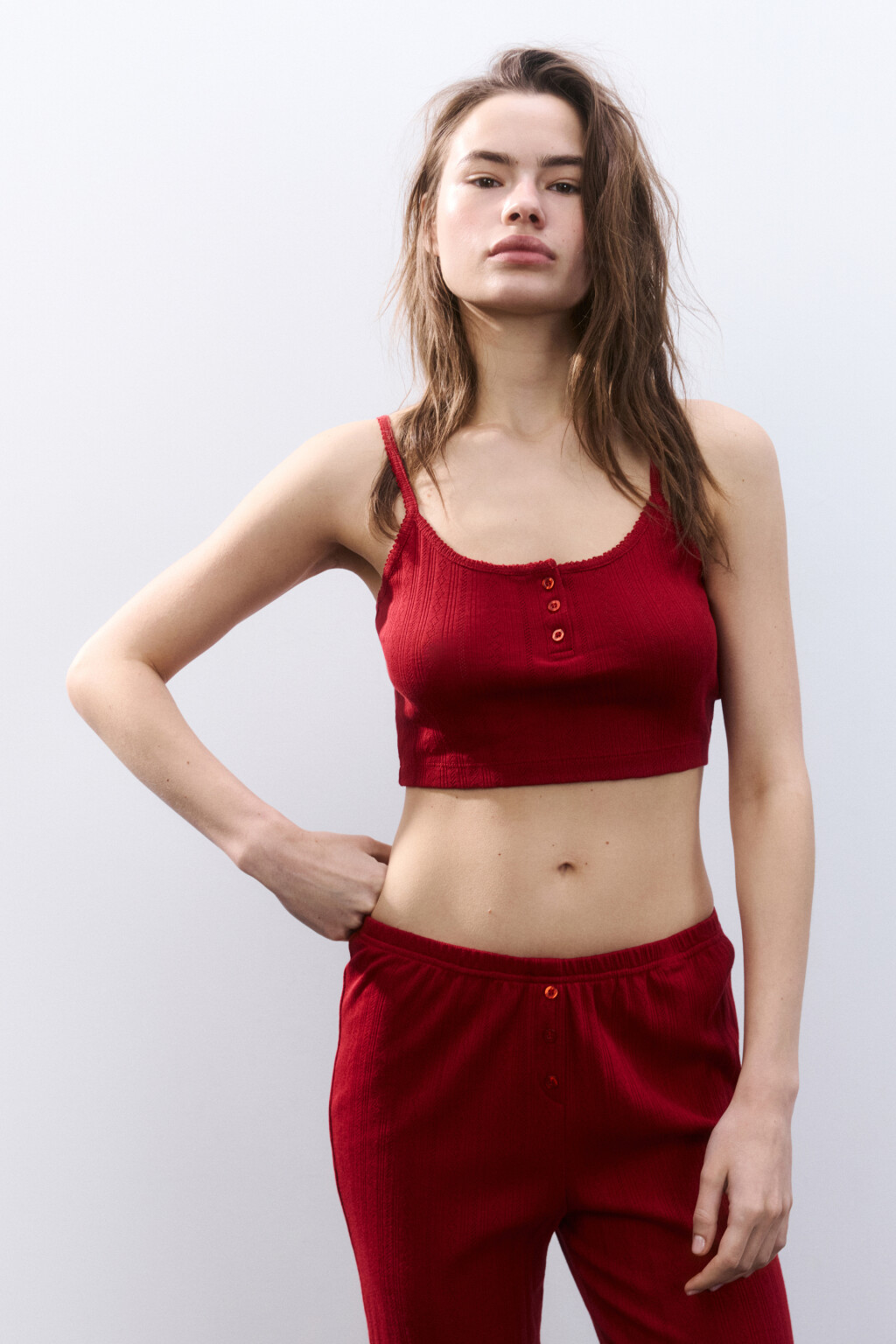 Майка домашняя с застежкой - цвет красный - 3