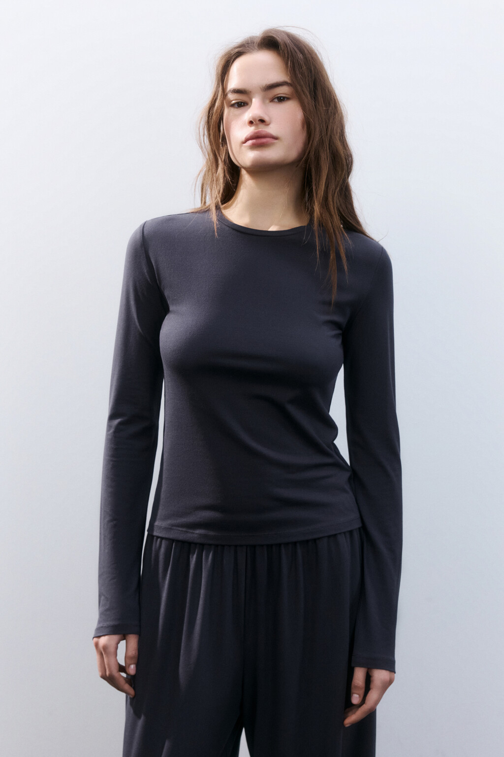 Лонгслив домашний трикотажный - цвет серый - 2