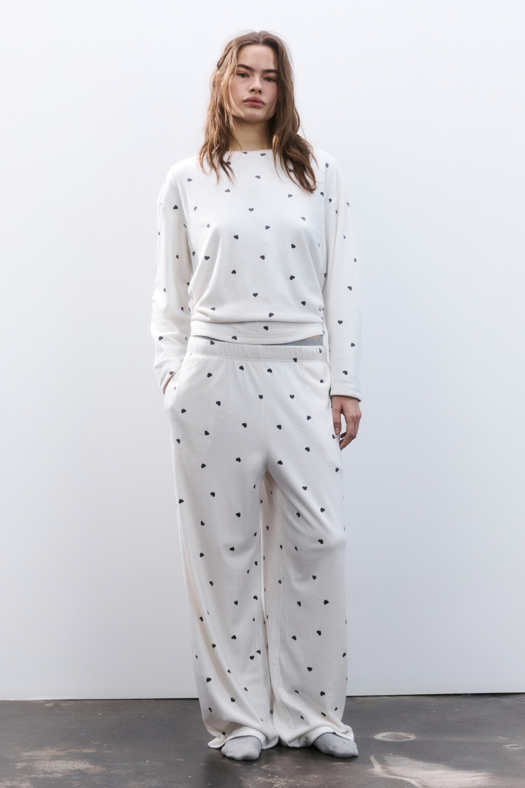 Лонгслив домашний велюровый с принтом - цвет серый - 4