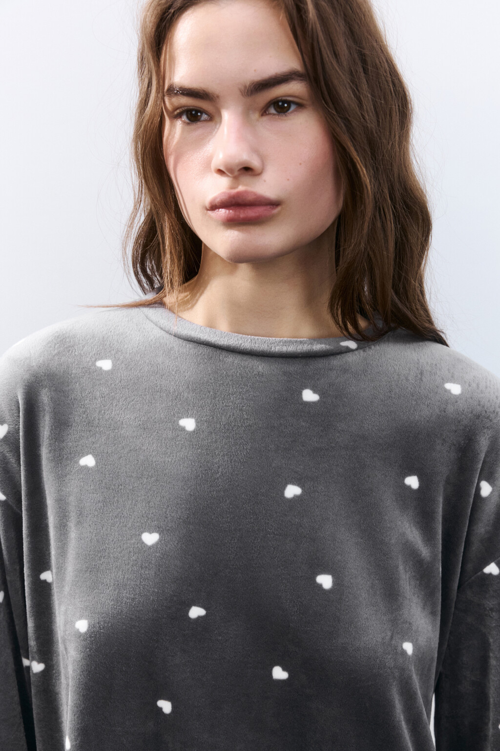 Лонгслив домашний велюровый с принтом - цвет бежевый - 5