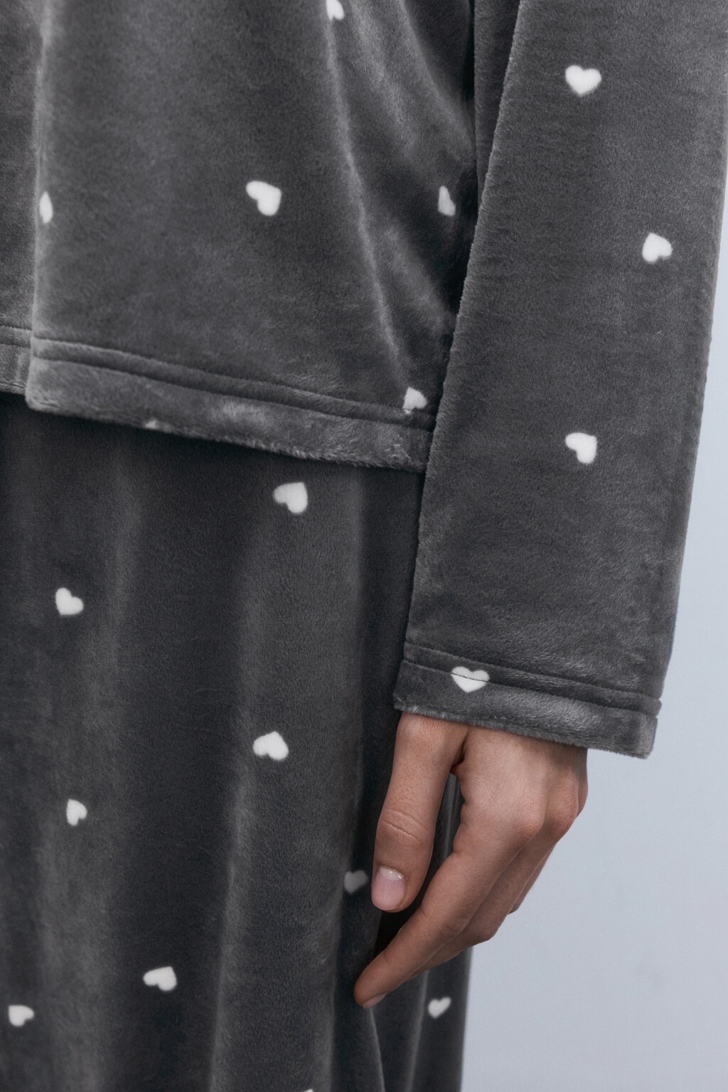 Лонгслив домашний велюровый с принтом - цвет бежевый - 6