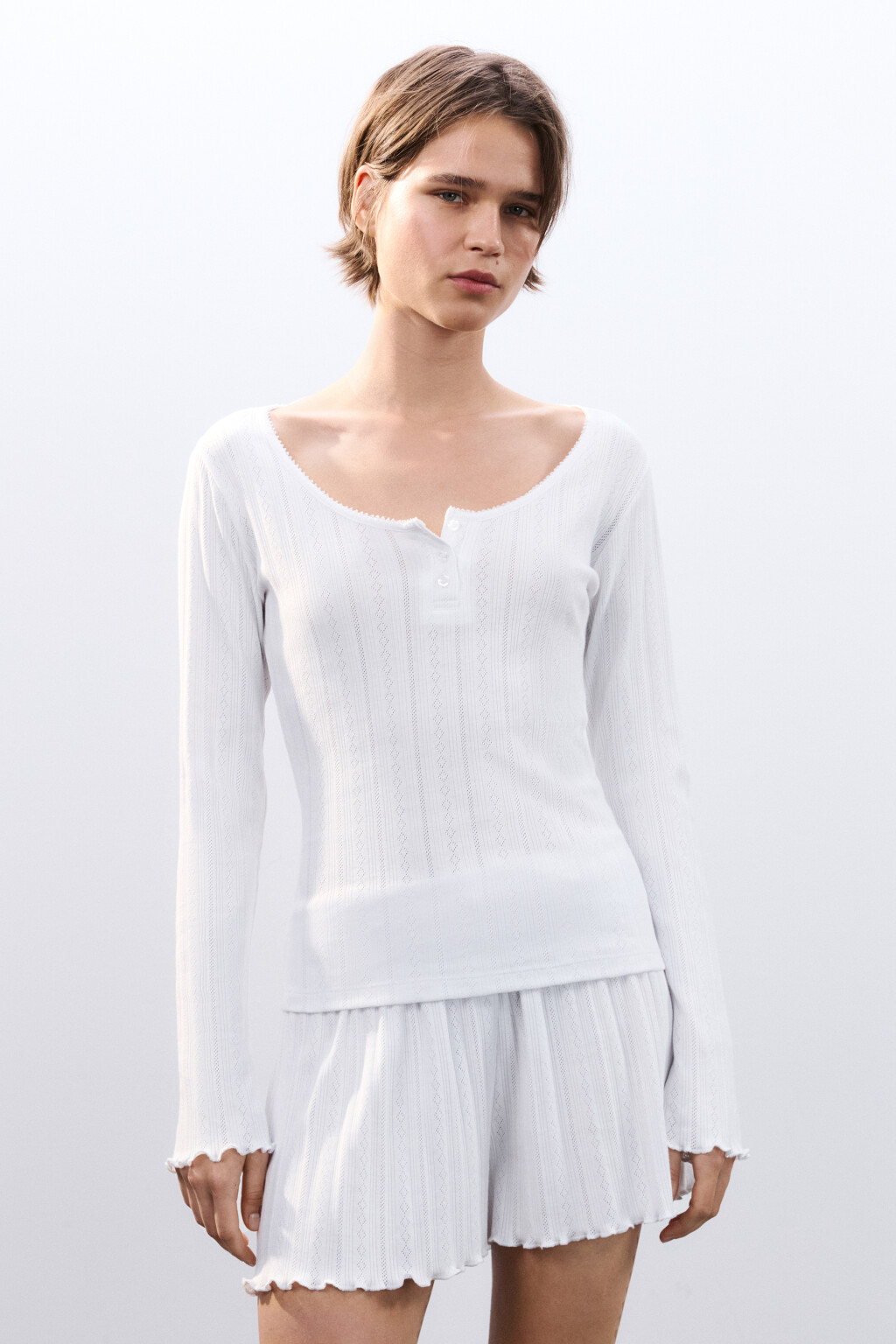 Лонгслив домашний с застежкой - цвет ванильный - 2