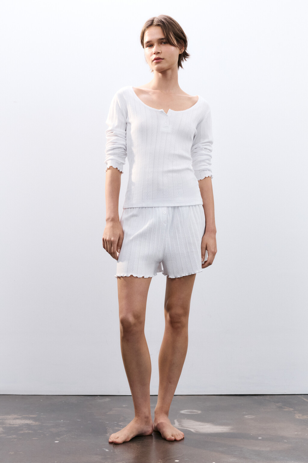 Лонгслив домашний с застежкой - цвет ванильный - 4