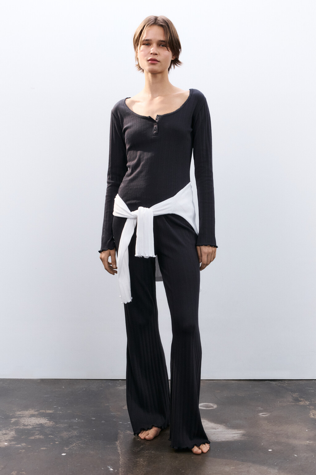 Лонгслив домашний с застежкой - цвет серый - 5