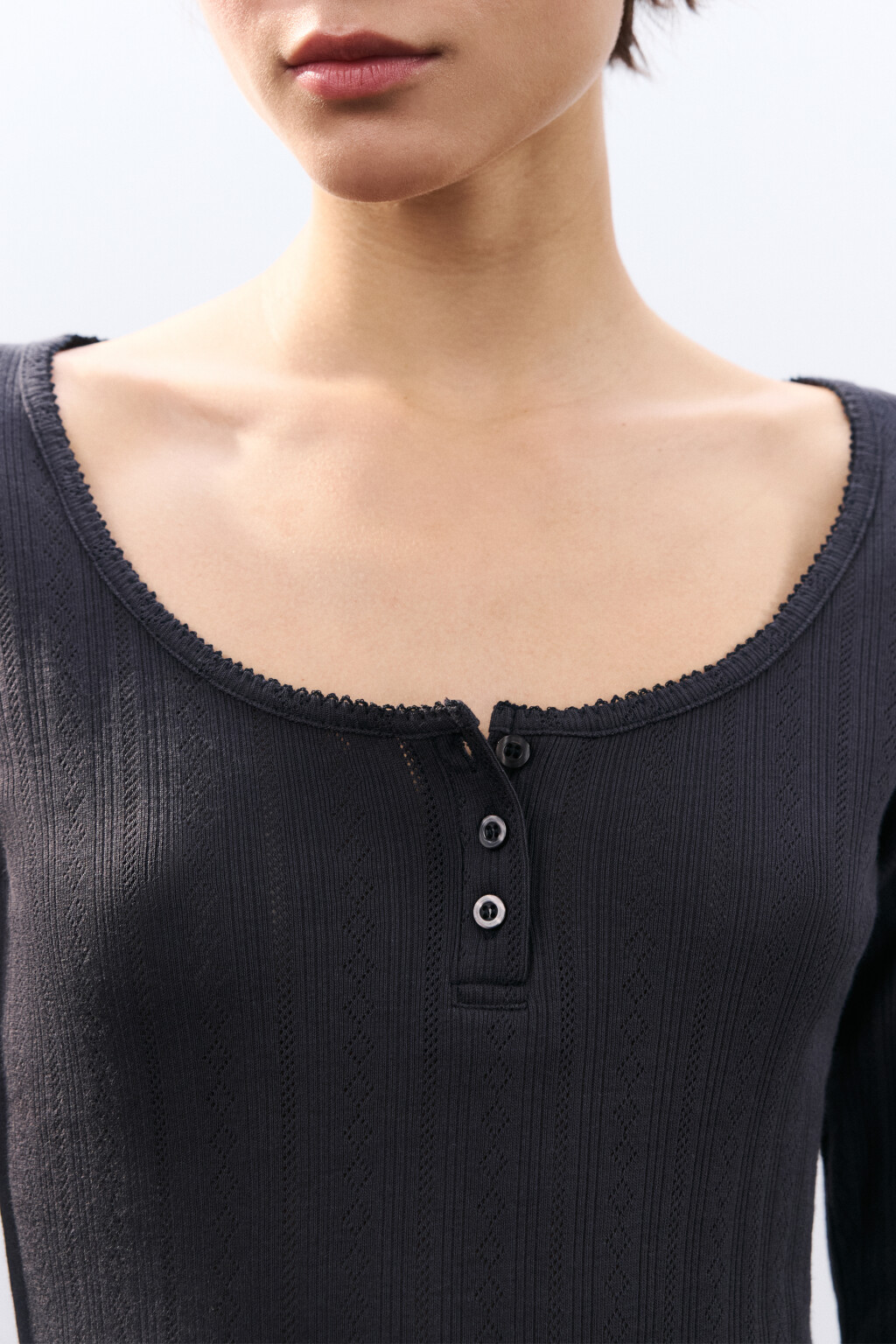 Лонгслив домашний с застежкой - цвет серый - 6