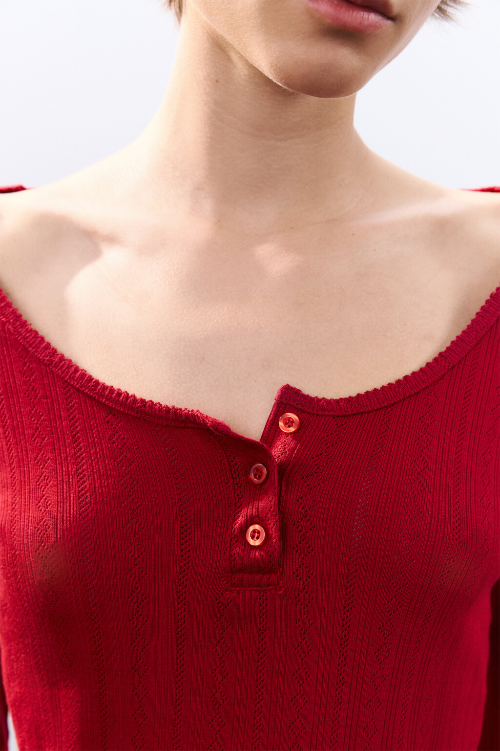 Лонгслив домашний с застежкой - цвет красный - 5