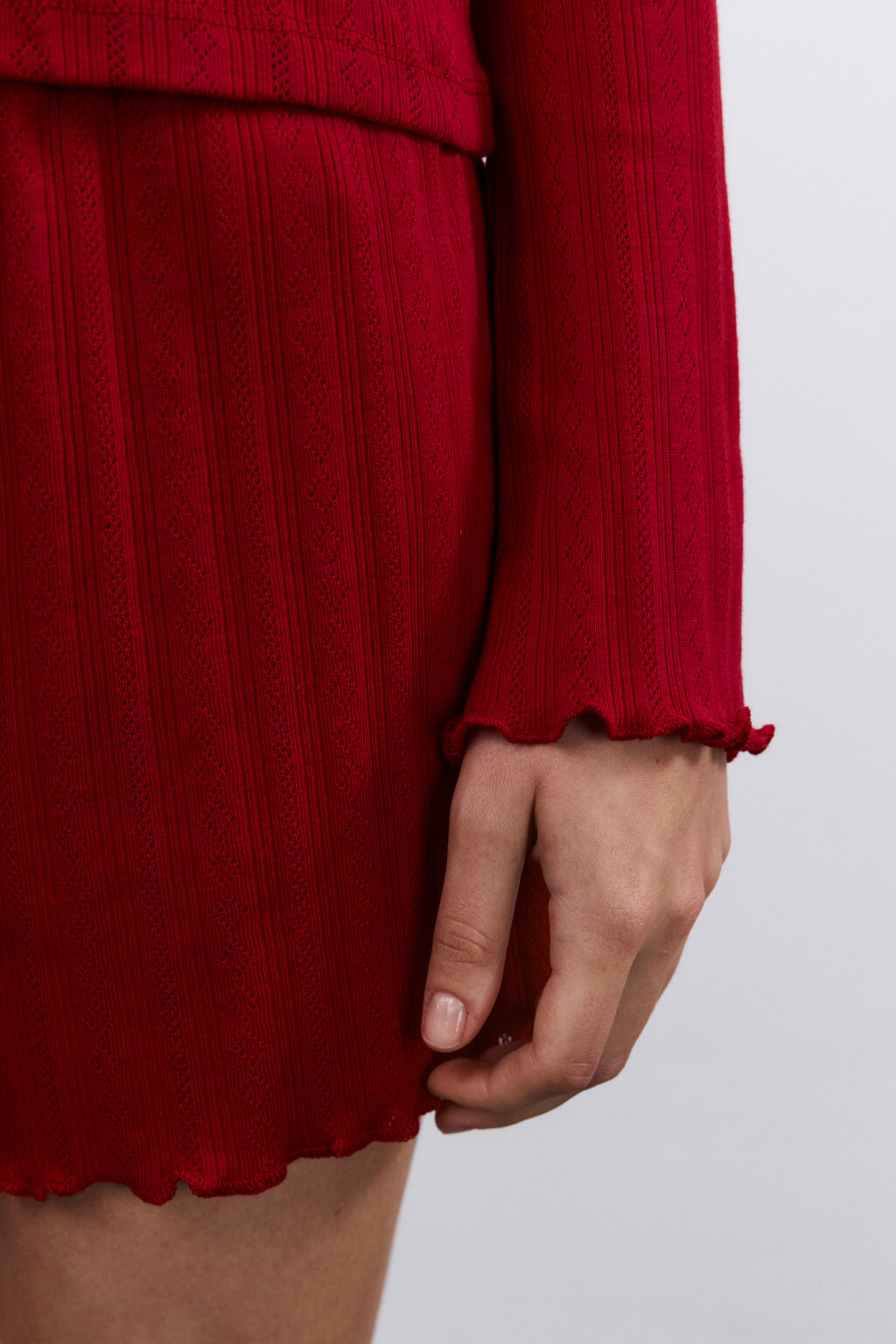 Лонгслив домашний с застежкой - цвет красный - 6