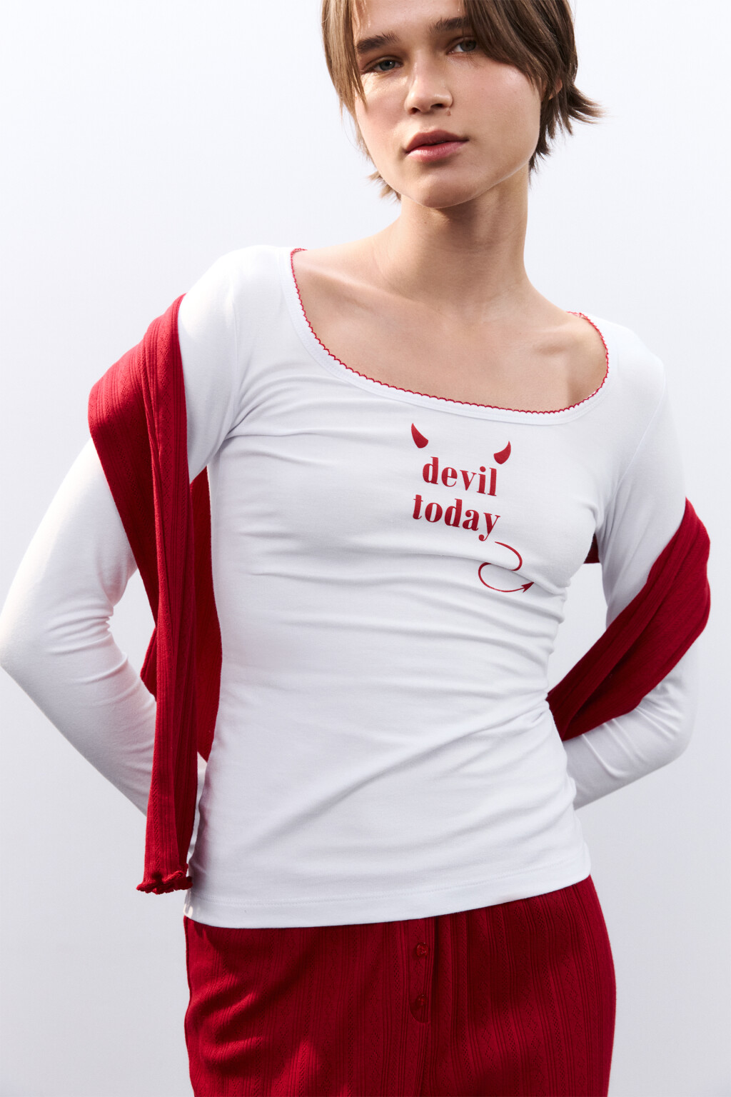 Лонгслив домашний с надписью - цвет белый - 2