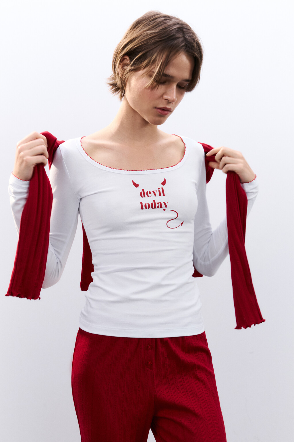 Лонгслив домашний с надписью - цвет белый - 3