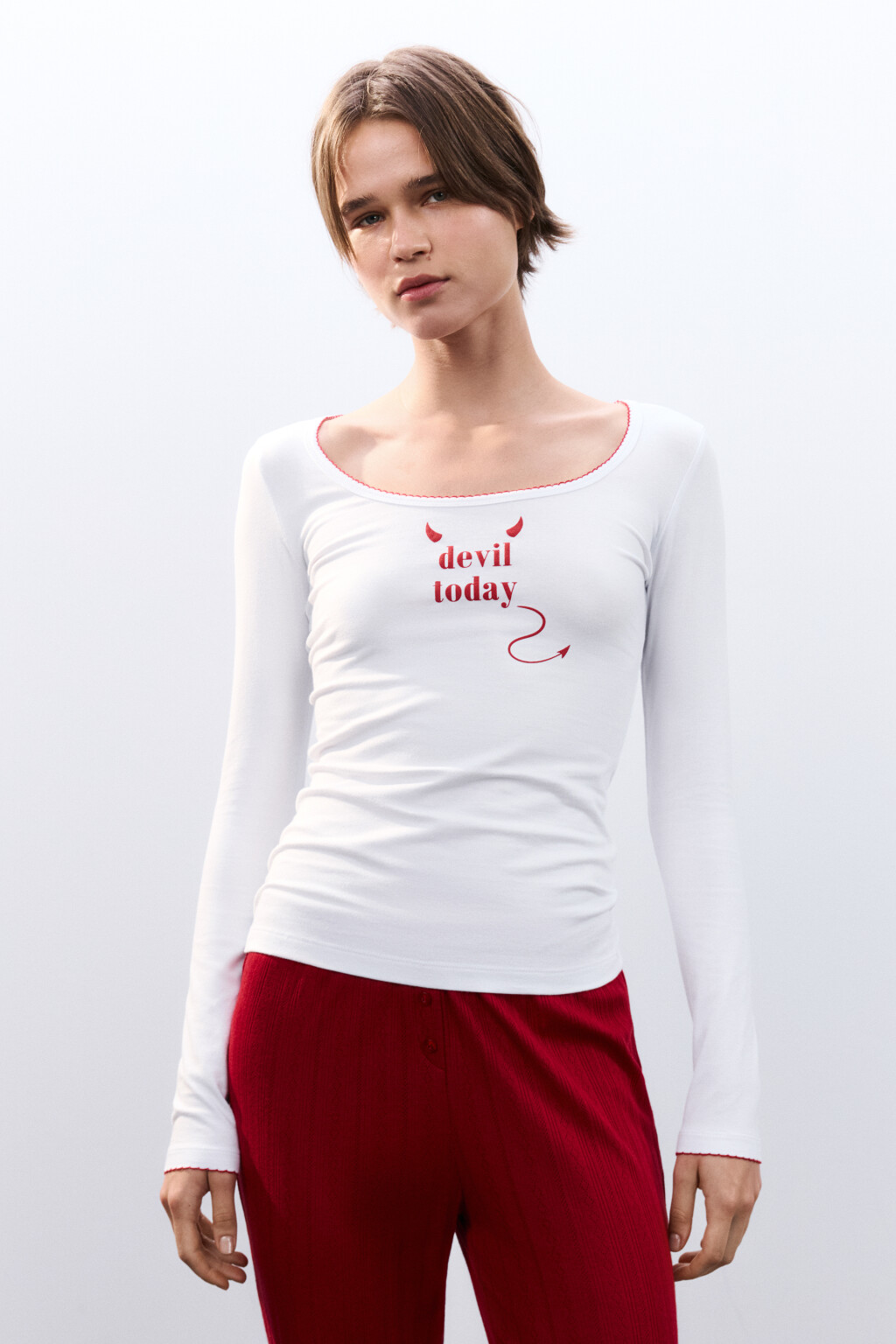 Лонгслив домашний с надписью - цвет белый - 4