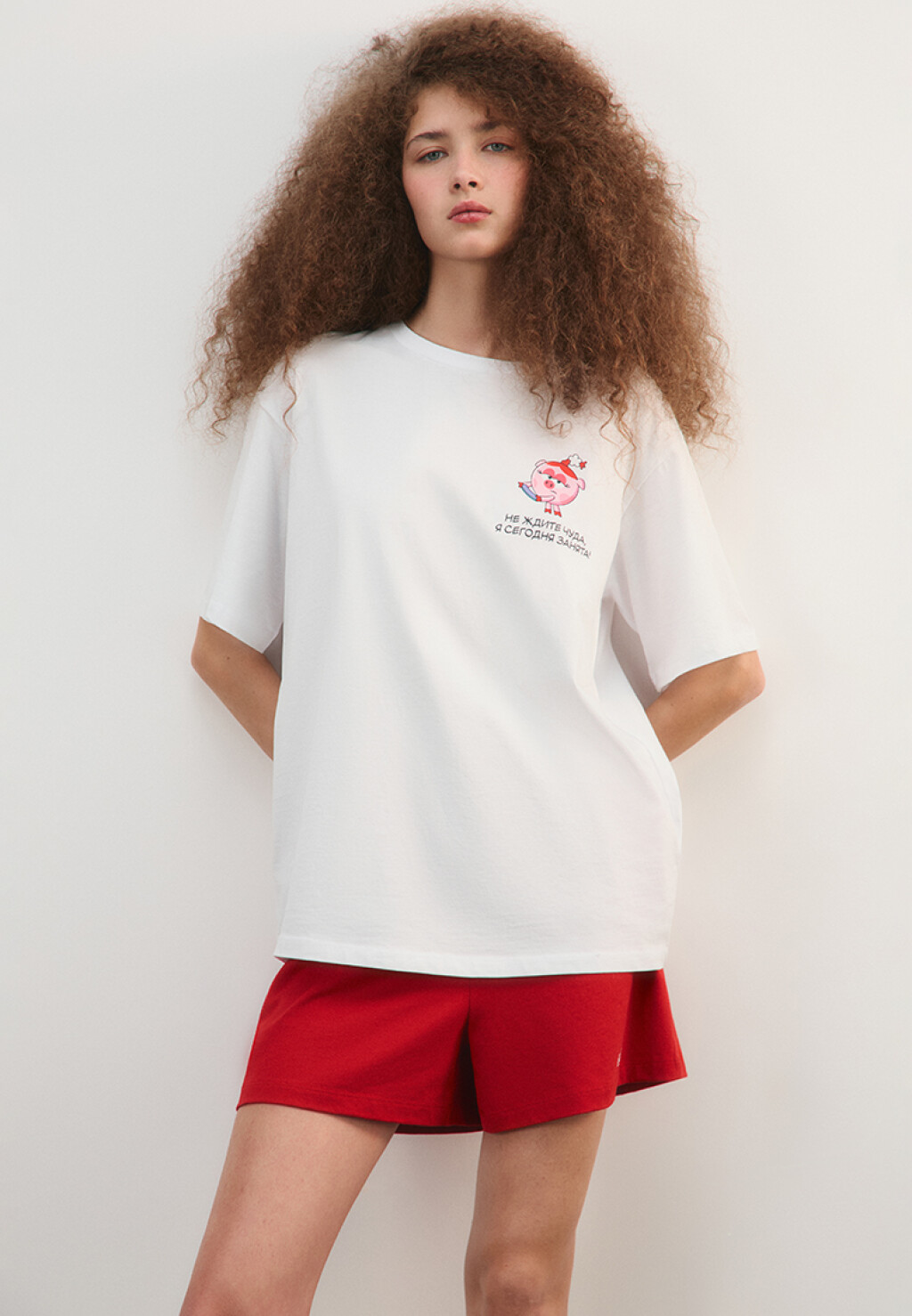Пижама хлопковая с футболкой и шортами - цвет красный - 1