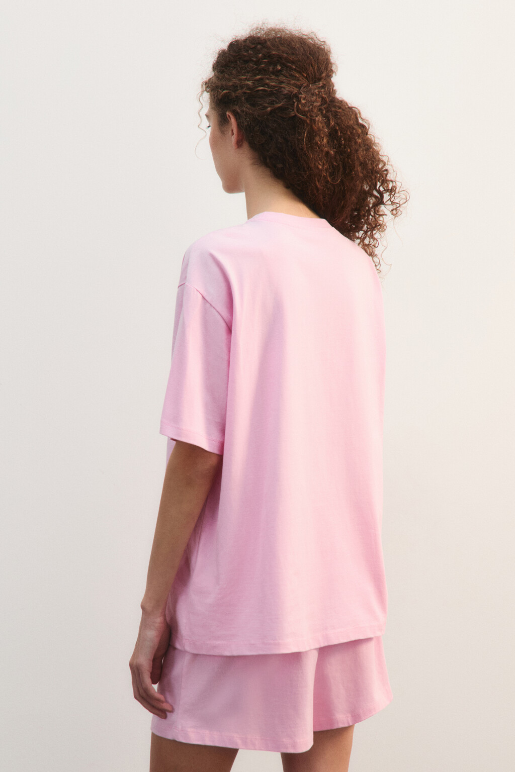 Пижама хлопковая с футболкой и шортами - цвет розовый - 4