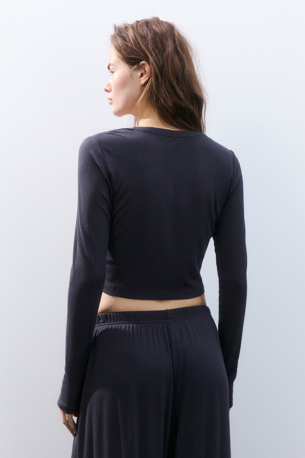 Лонгслив на пуговицах домашний - цвет серый - 3