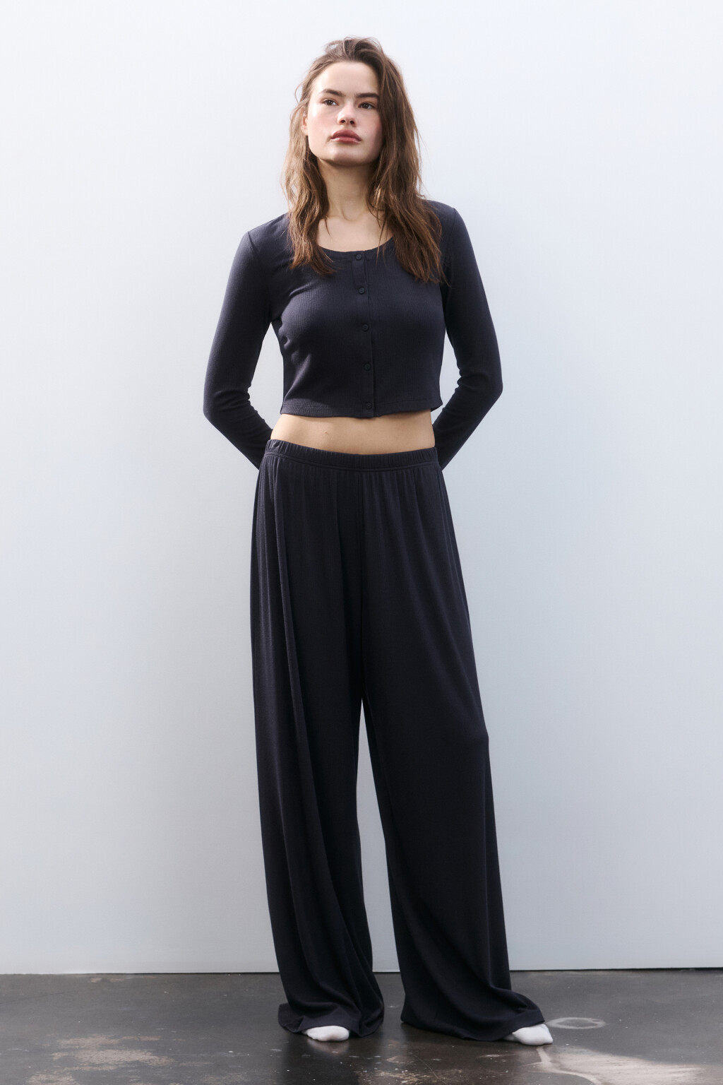 Лонгслив на пуговицах домашний - цвет серый - 4