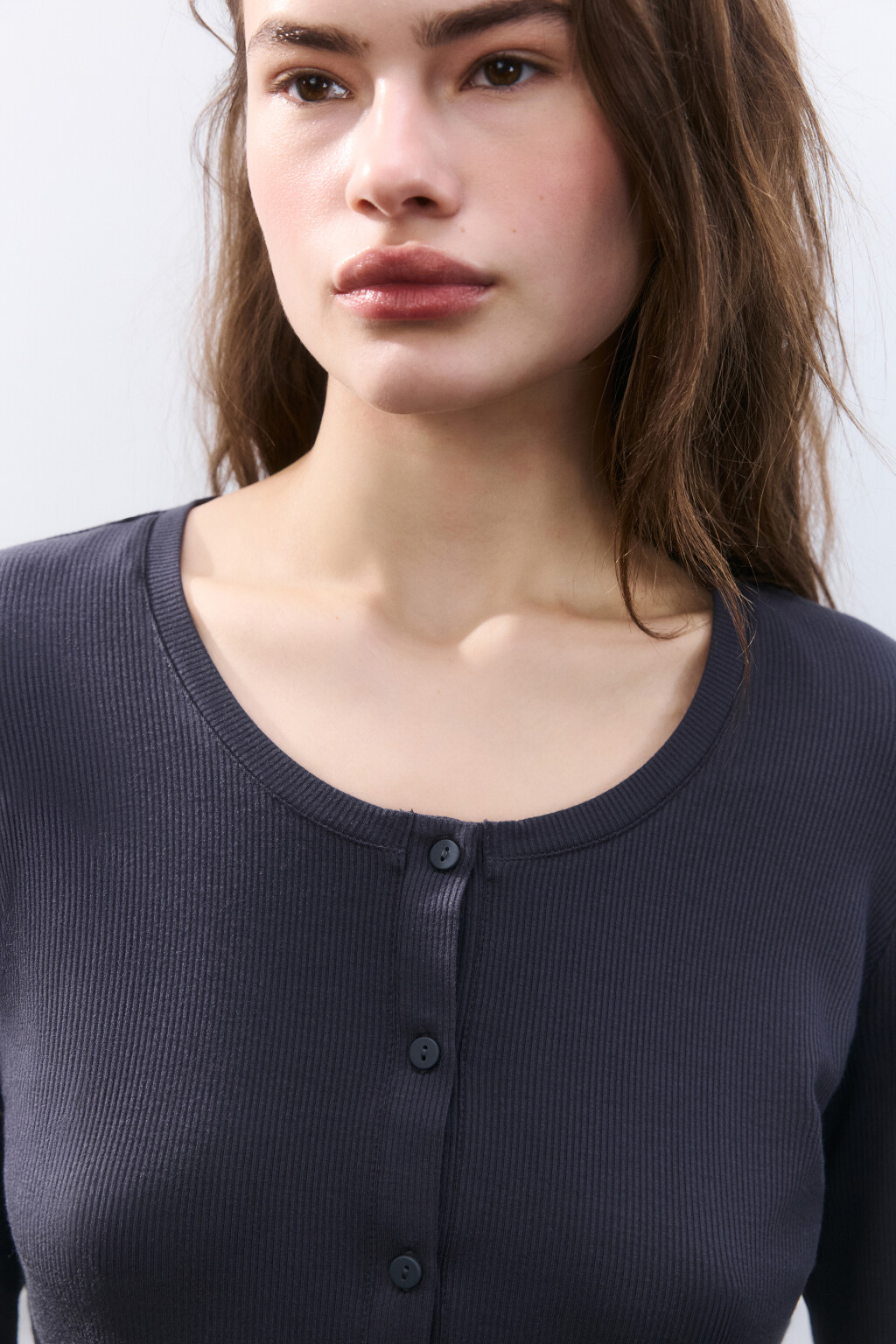 Лонгслив на пуговицах домашний - цвет серый - 5