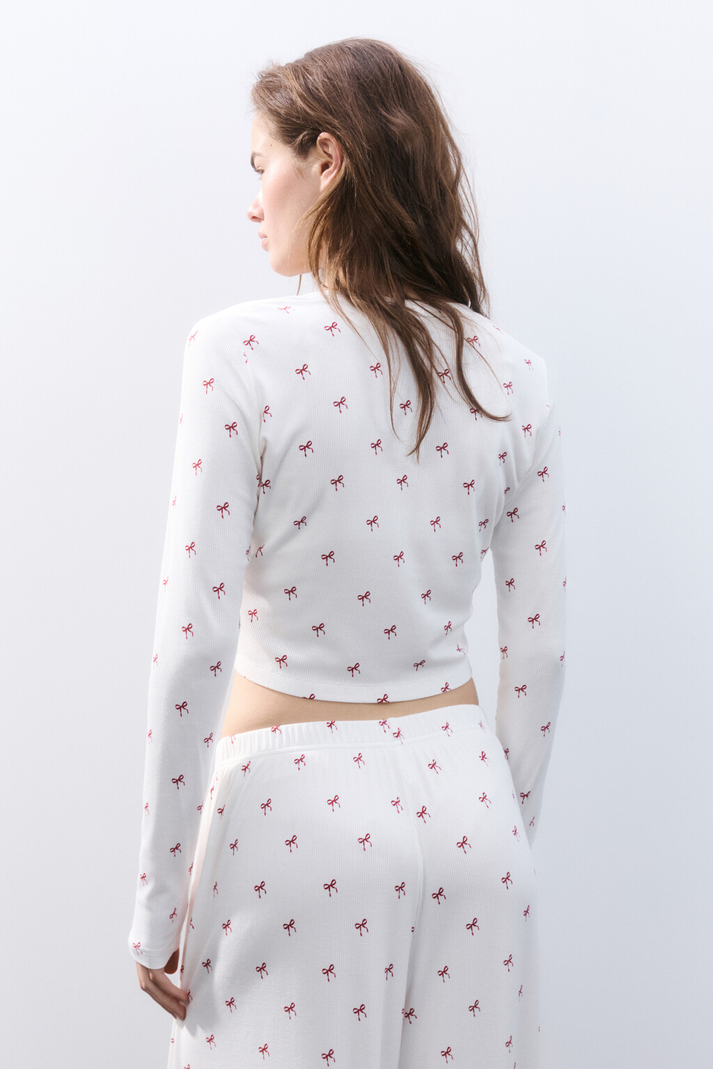 Лонгслив на пуговицах домашний - цвет красный - 3