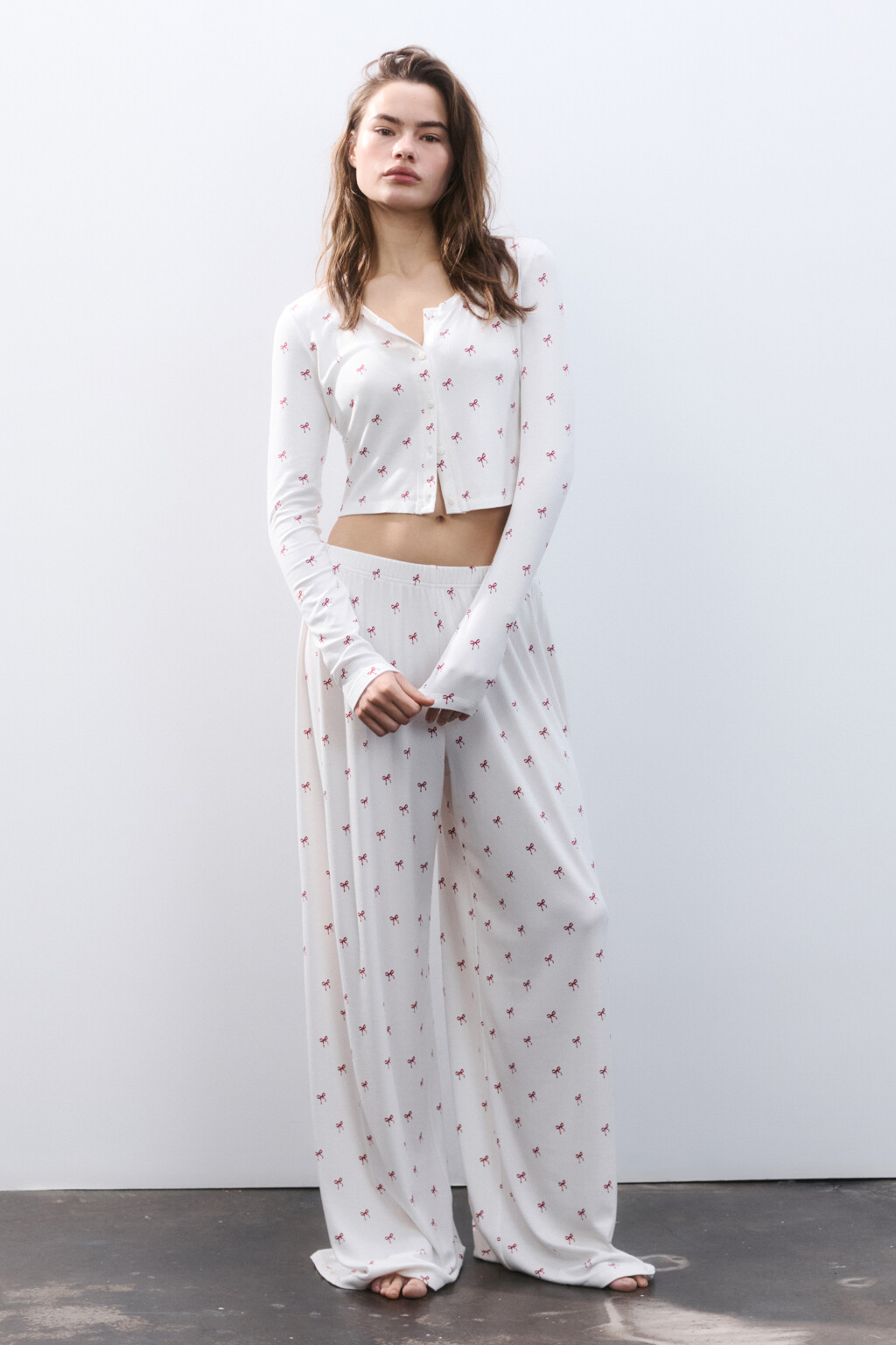 Лонгслив на пуговицах домашний - цвет красный - 4