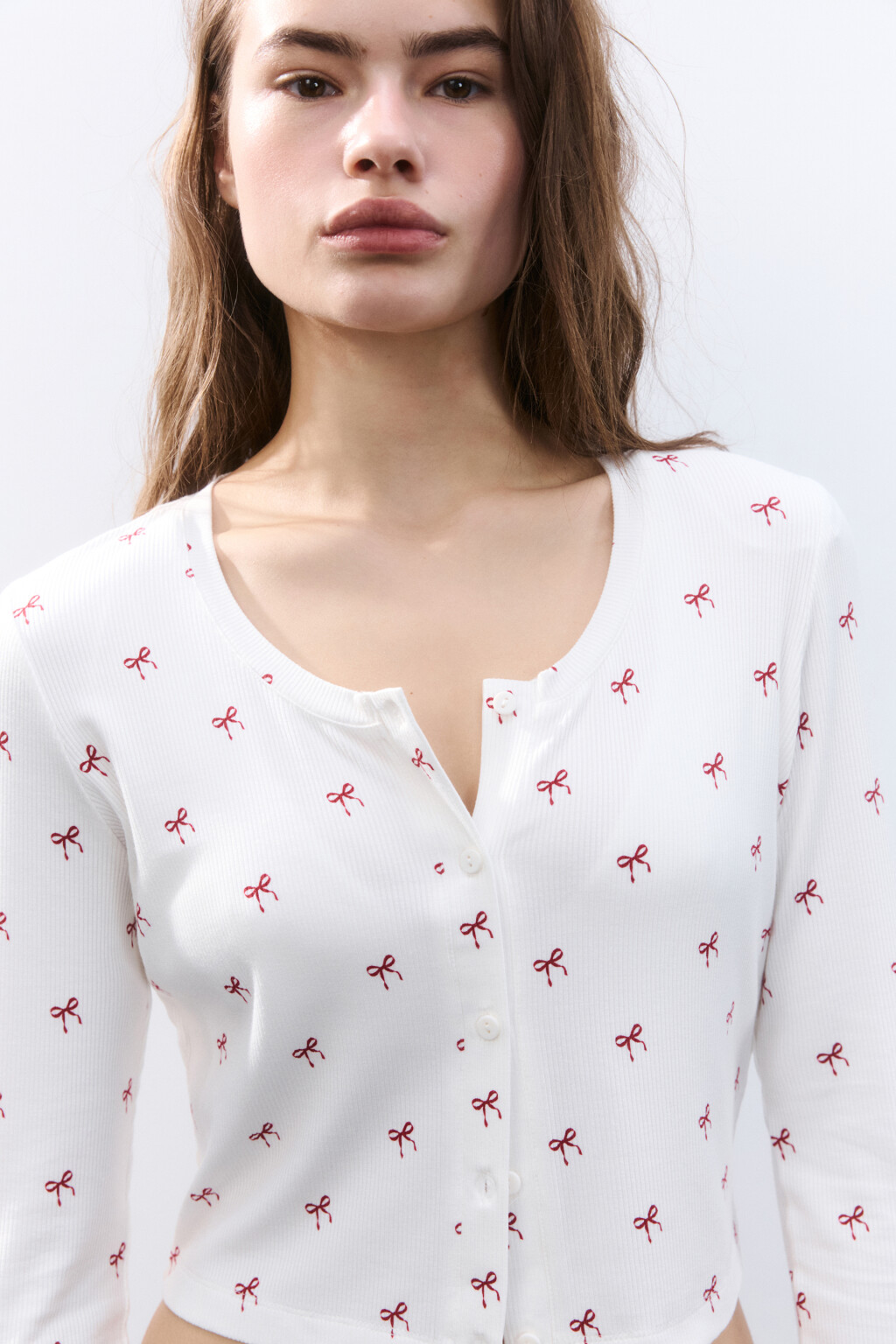 Лонгслив на пуговицах домашний - цвет красный - 5