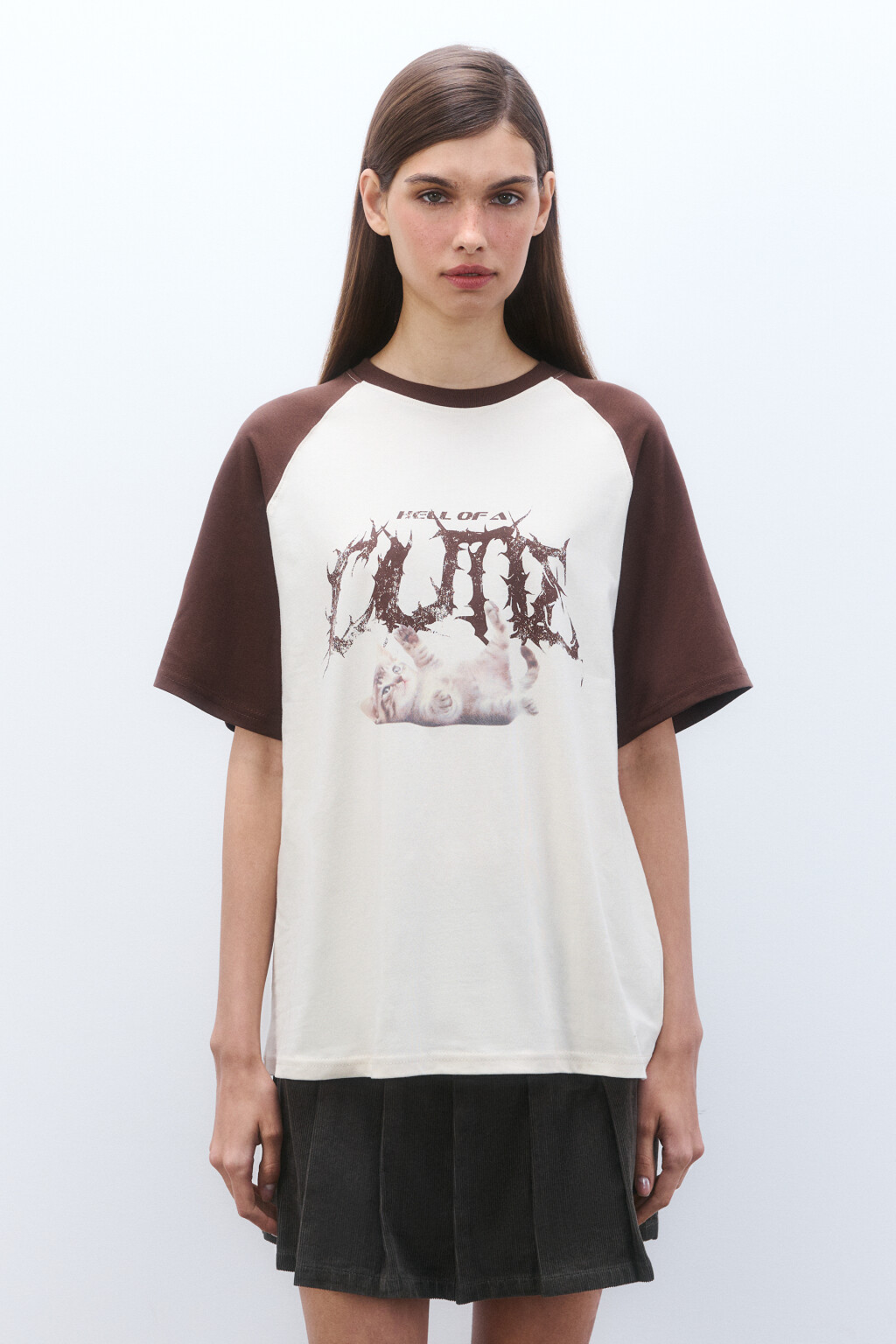 Футболка oversize с принтом - цвет бежевый - 2