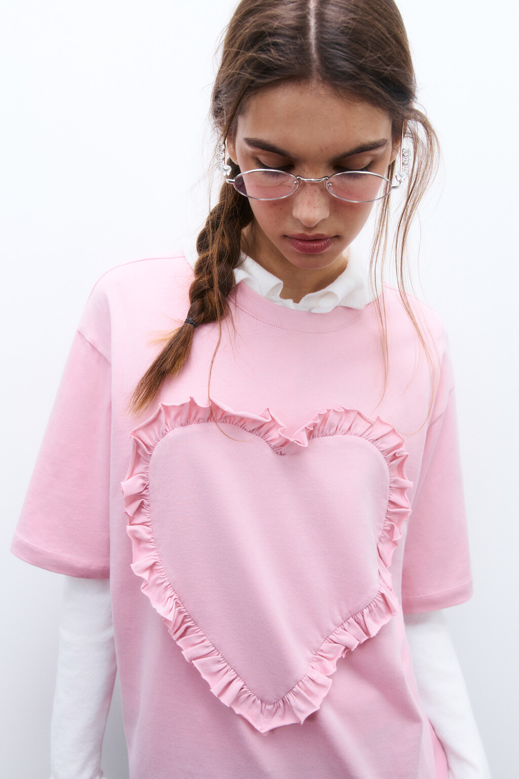 Футболка с сердцем из оборок - цвет розовый - 1
