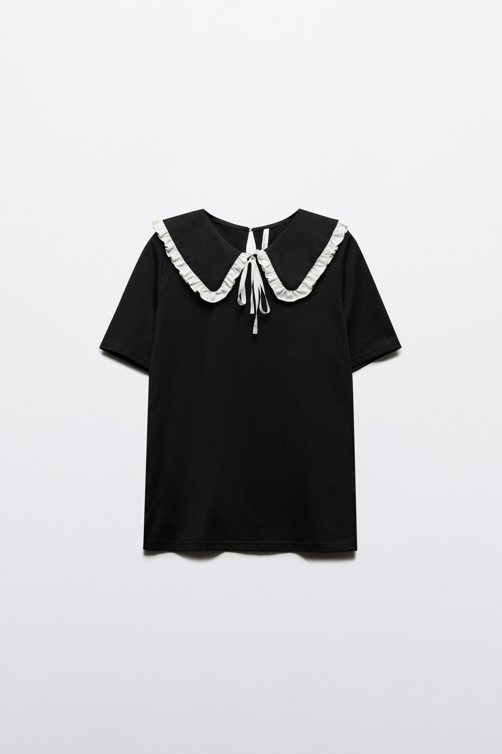 Футболка с воротничком на завязках - цвет черный - 8