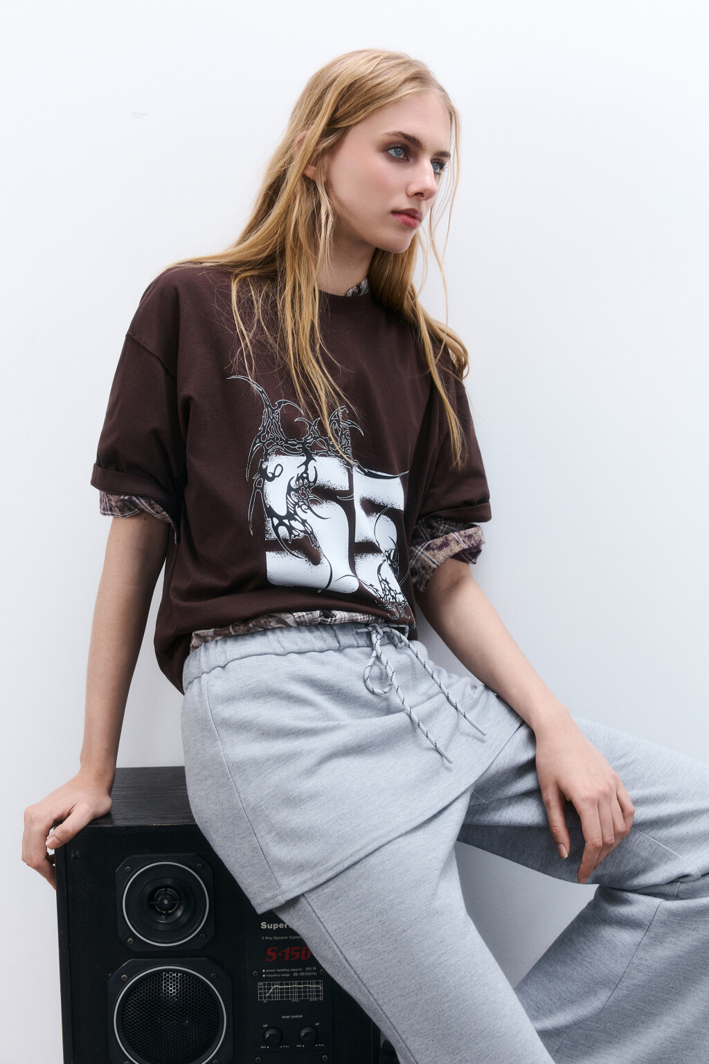 Футболка oversize с принтом - цвет коричневый - 1