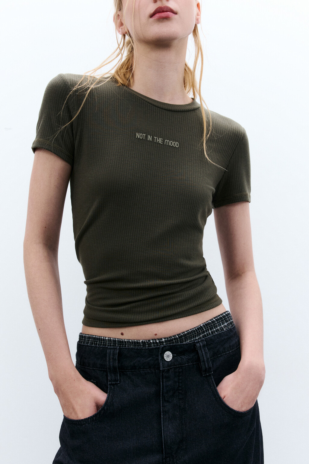 Футболка облегающая с надписью - цвет зеленый - 1