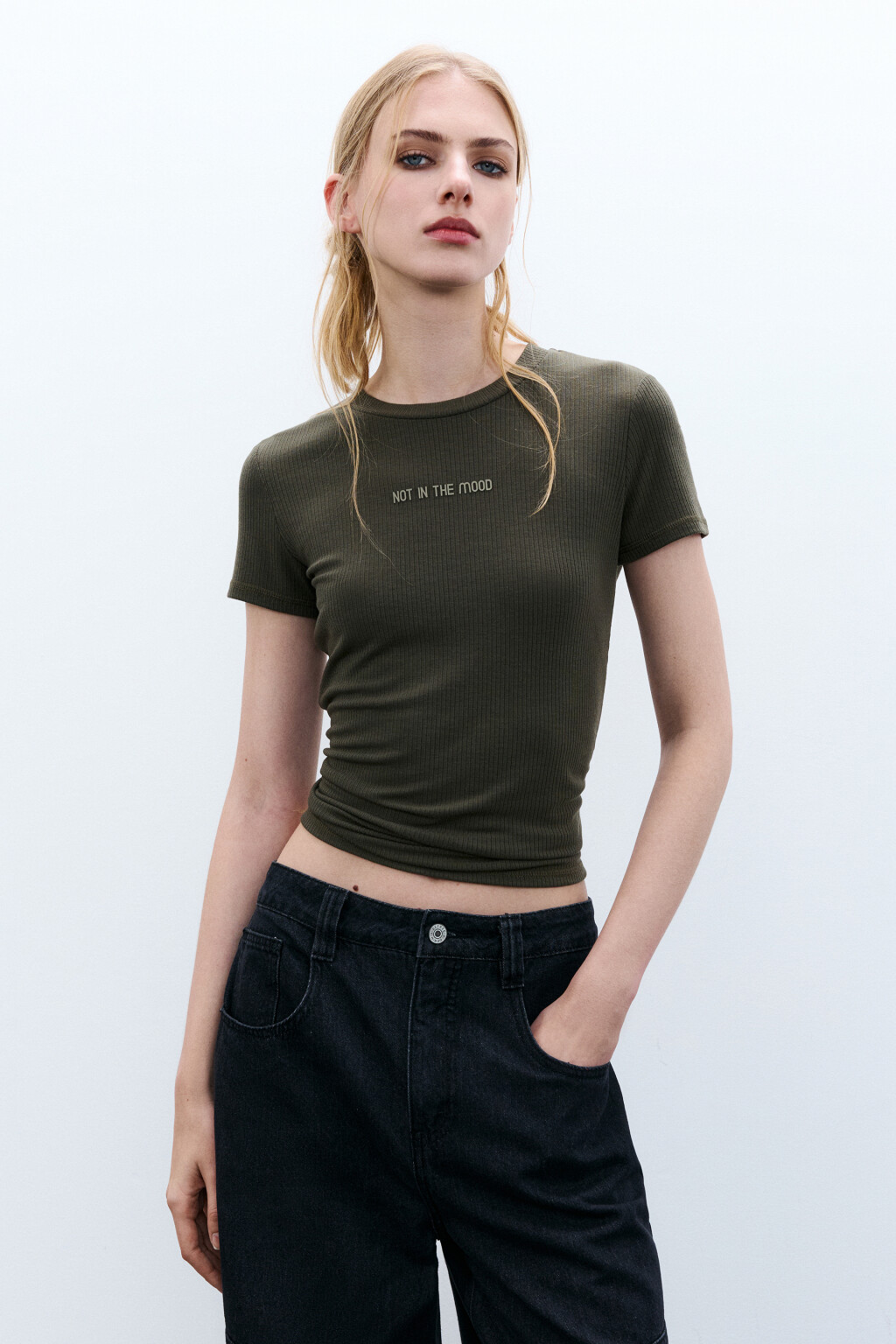 Футболка облегающая с надписью - цвет зеленый - 2