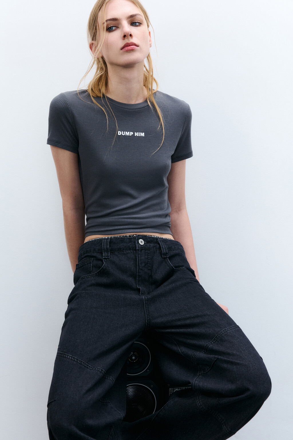 Футболка облегающая с надписью - цвет серый - 1