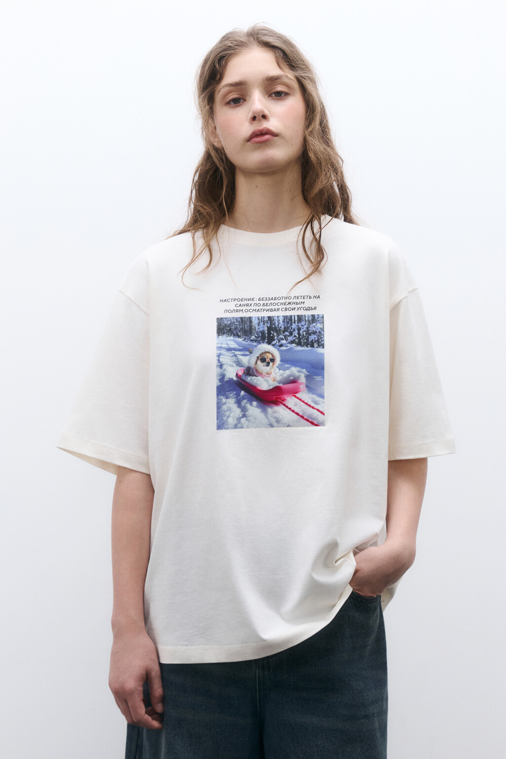 Футболка с новогодним принтом - цвет бежевый - 2