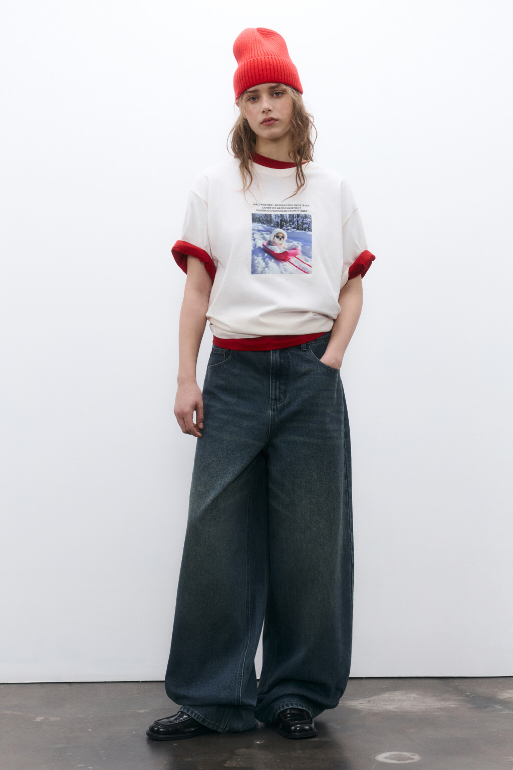 Футболка с новогодним принтом - цвет бежевый - 4