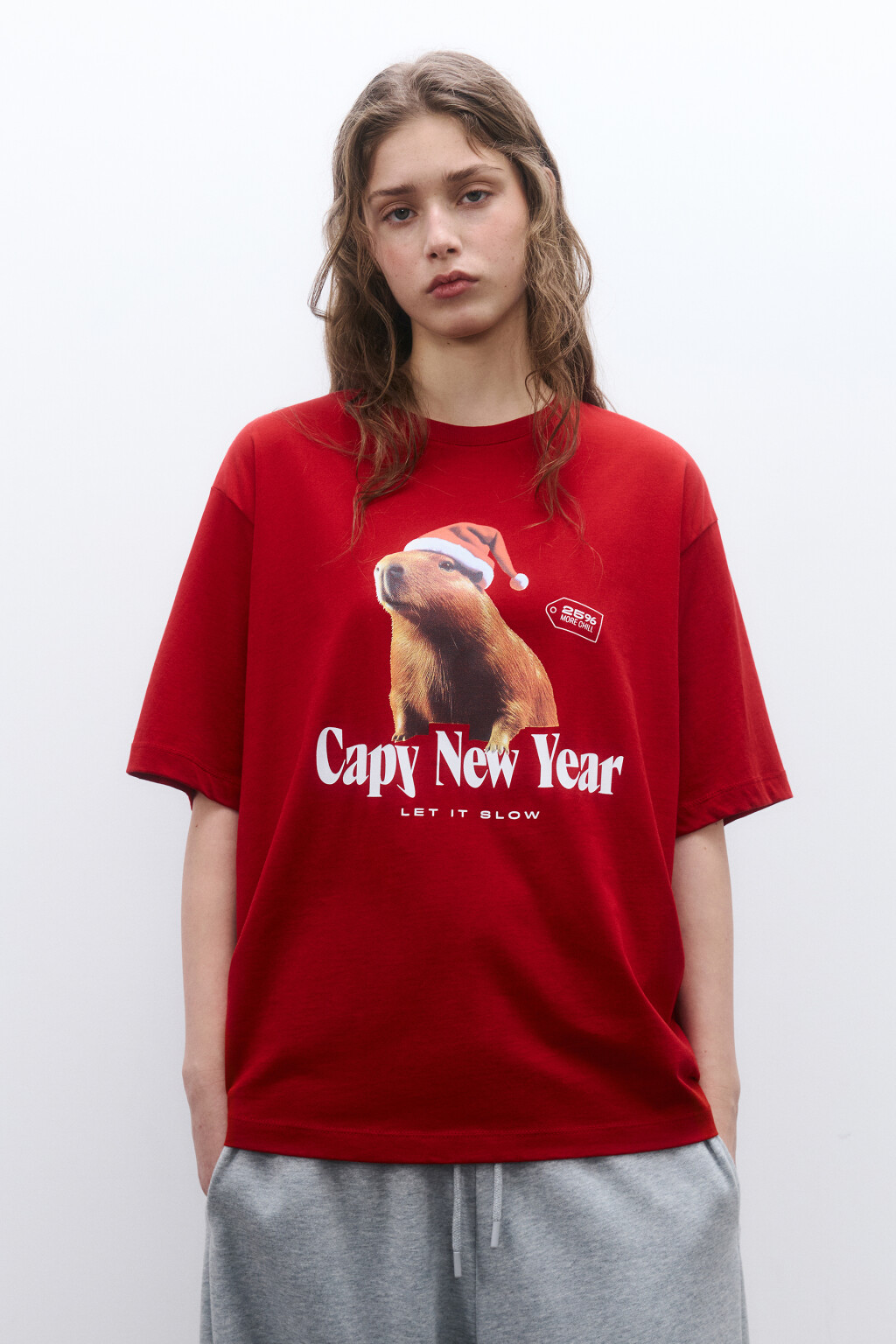 Футболка с новогодним принтом - цвет красный - 2