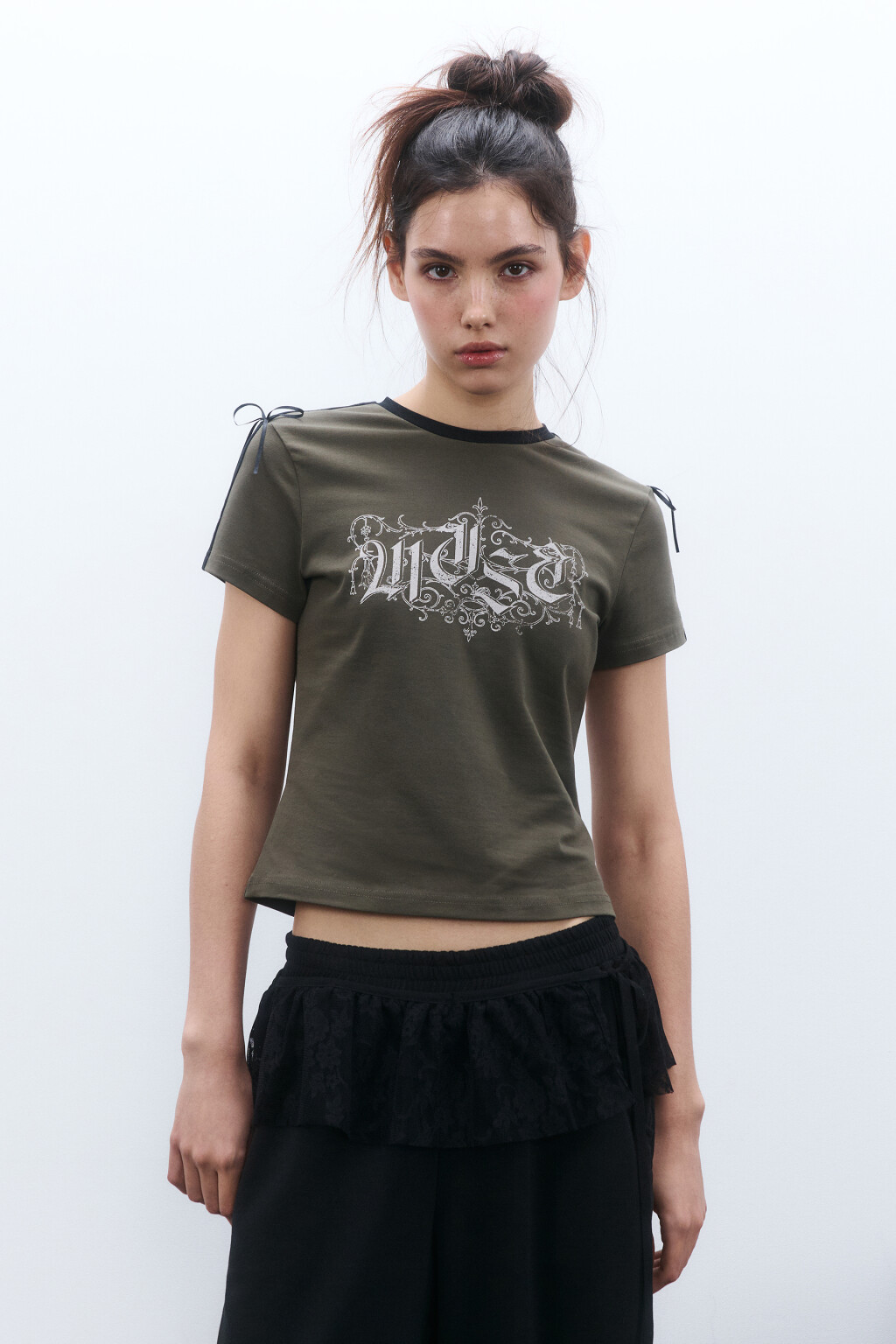 Футболка-топ с лампасами и принтом - цвет зеленый - 2