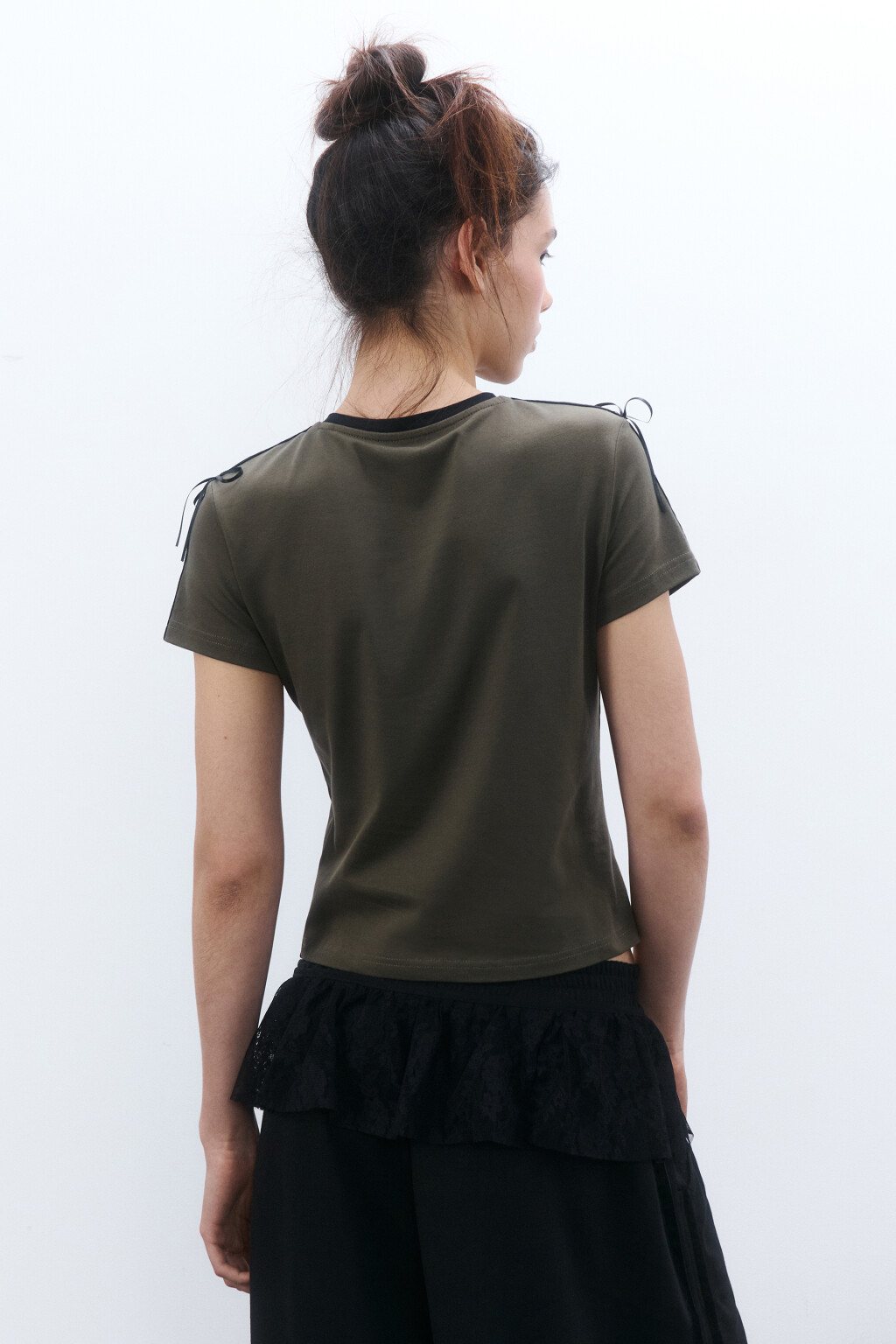 Футболка-топ с лампасами и принтом - цвет зеленый - 3