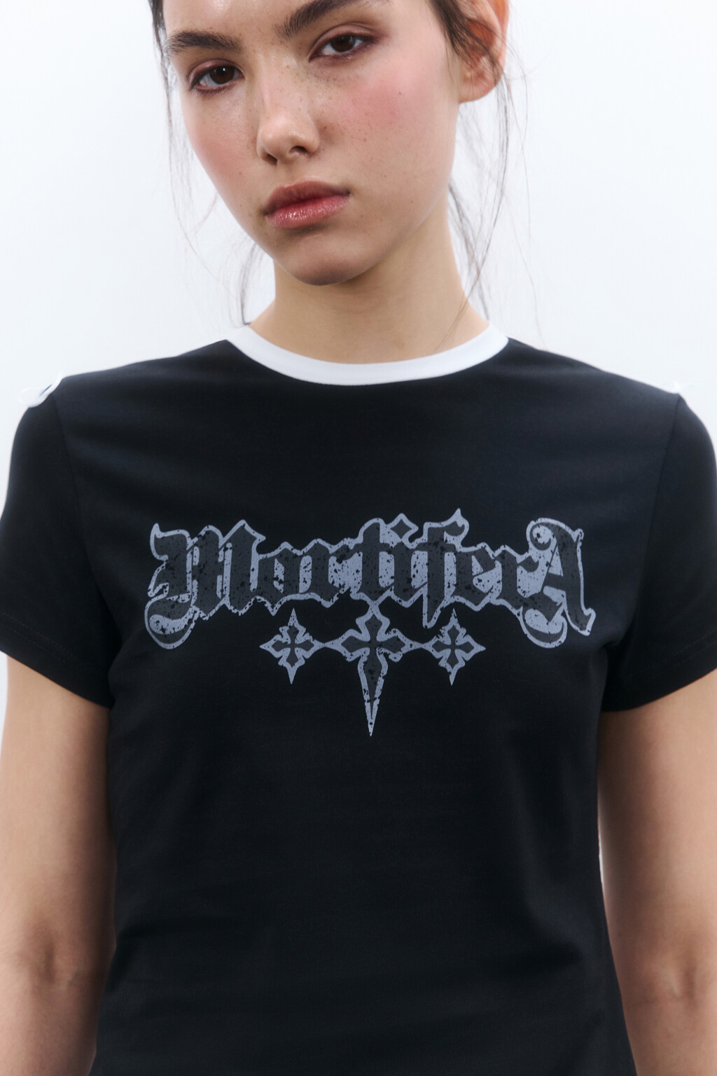 Футболка-топ с лампасами и принтом - цвет черный - 5