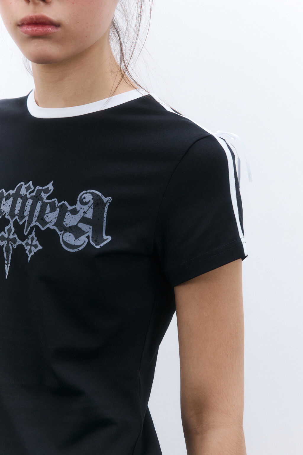 Футболка-топ с лампасами и принтом - цвет черный - 6