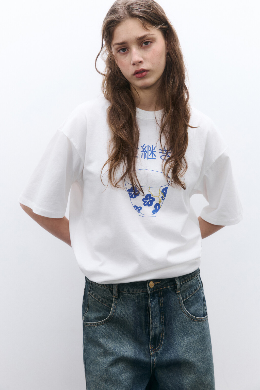 Футболка oversize удлиненная с принтом - цвет белый - 1